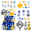 40PCS Astronaut Cake Toppers - Outer Space Astronaut Figurine Meteorite Planet Rocket Stars and Gold Silver Ball Space Theme Cake Decorations
