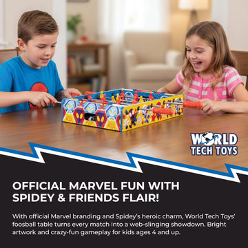 Marvel Spidey & Friends Foosball Table for Kids - Tabletop Soccer Game with Rod Handles, Ball & Players - Wooden Mini Game Table - Kids 4+