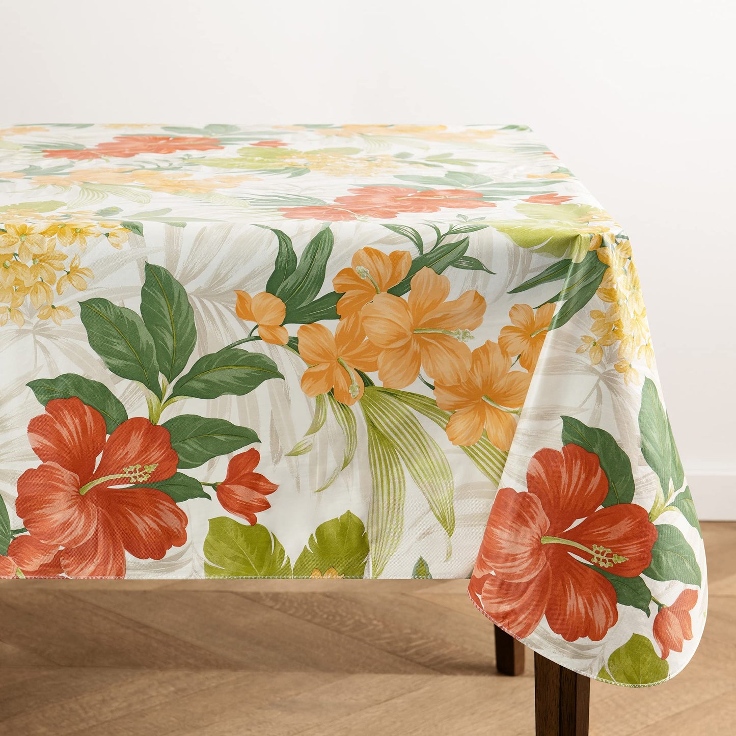 Elrene Home Fashions Callisto Tropical Floral Water- and Stain-Resistant Vinyl Tablecloth with Flannel Backing, 52 Inches X 70 Inches, Rectangle