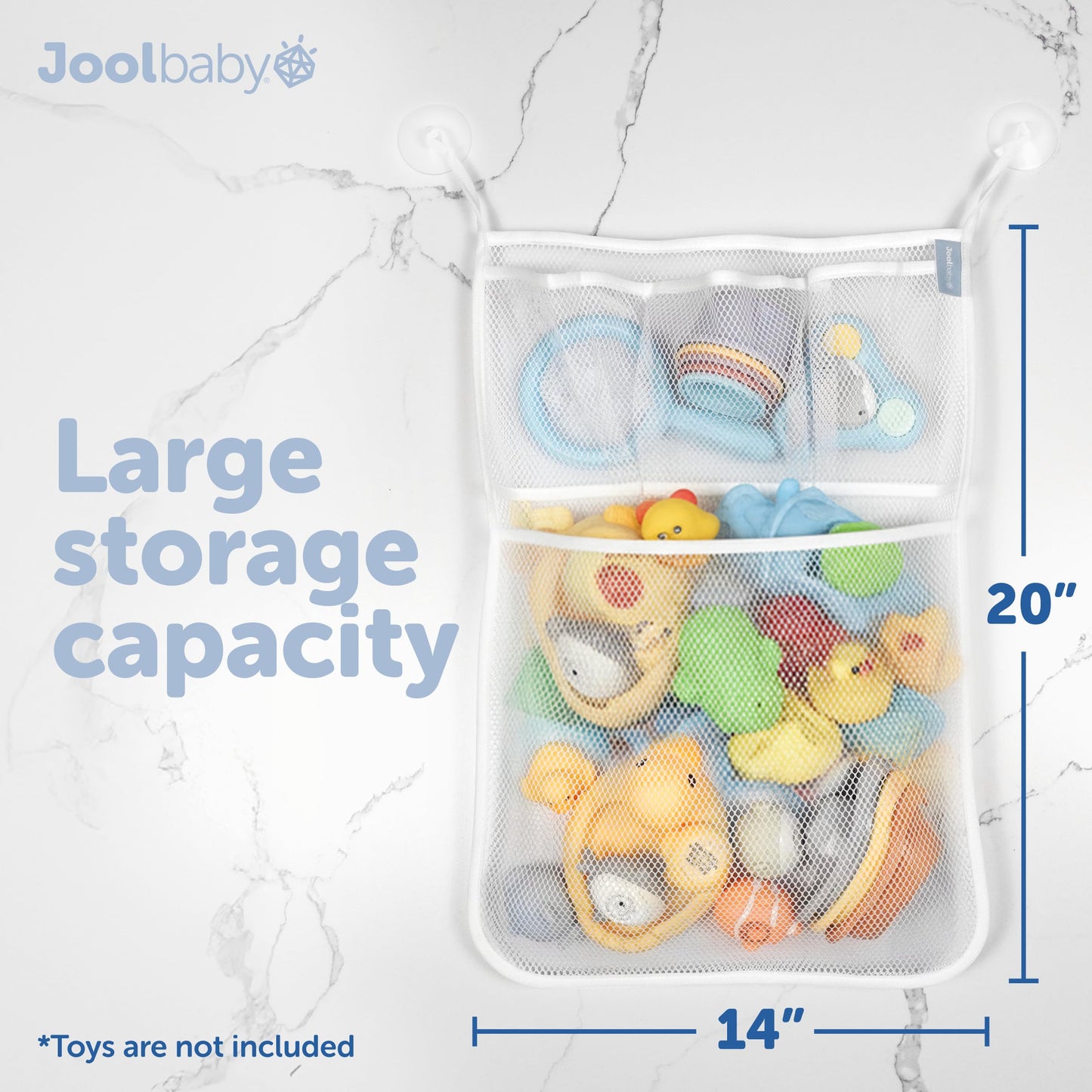 Jool Baby Bath Toy Storage Bag - Mesh Holder for Kids Bathtub Toys - Suctions to Wall, Machine Washable