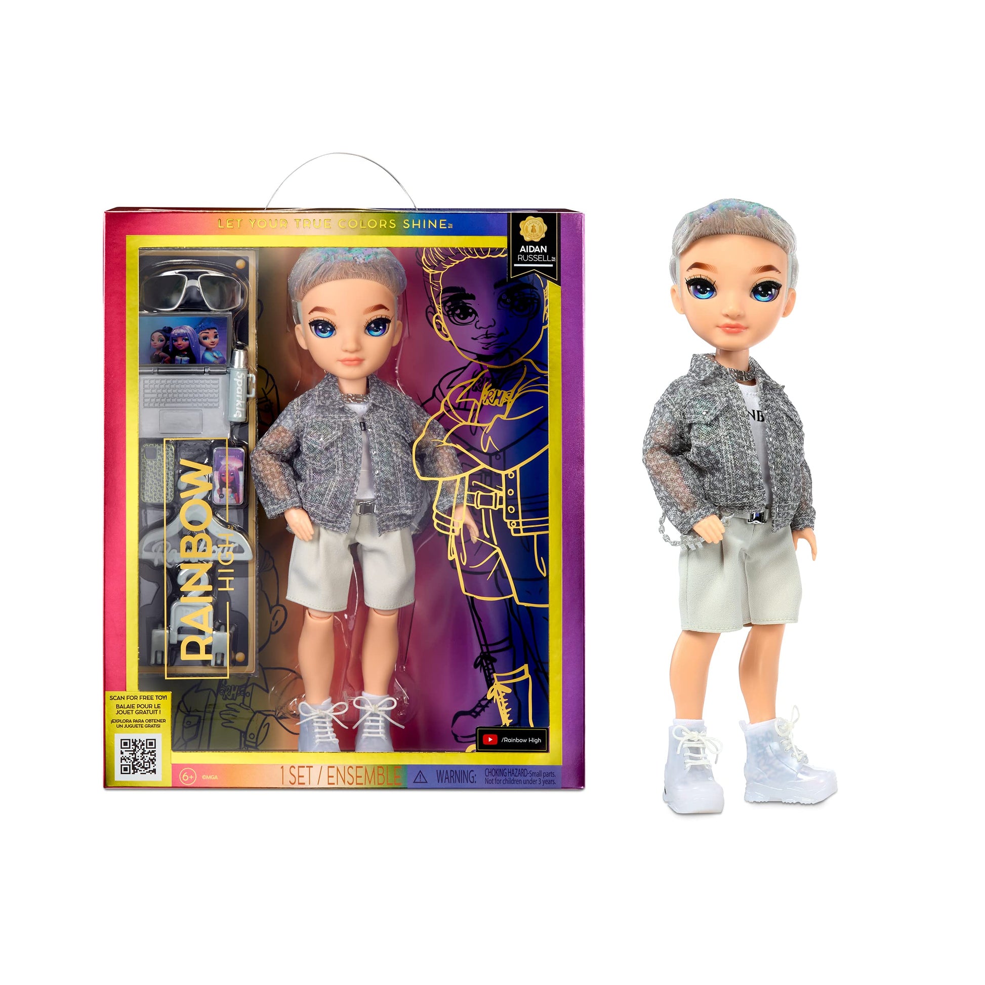 Rainbow High Aidan- Purple Boy Fashion Doll. Fashionable Outfit & 10+ Colorful Play Accessories. for Kids 4-12 Years Old and Collectors.
