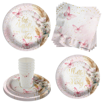 Butterfly Baby Shower Party Supplies - 64 Piece Spring Baby Shower Tableware Set Includes Large 9" Dinner Plates and 8" Dessert Paper Plates Napkins