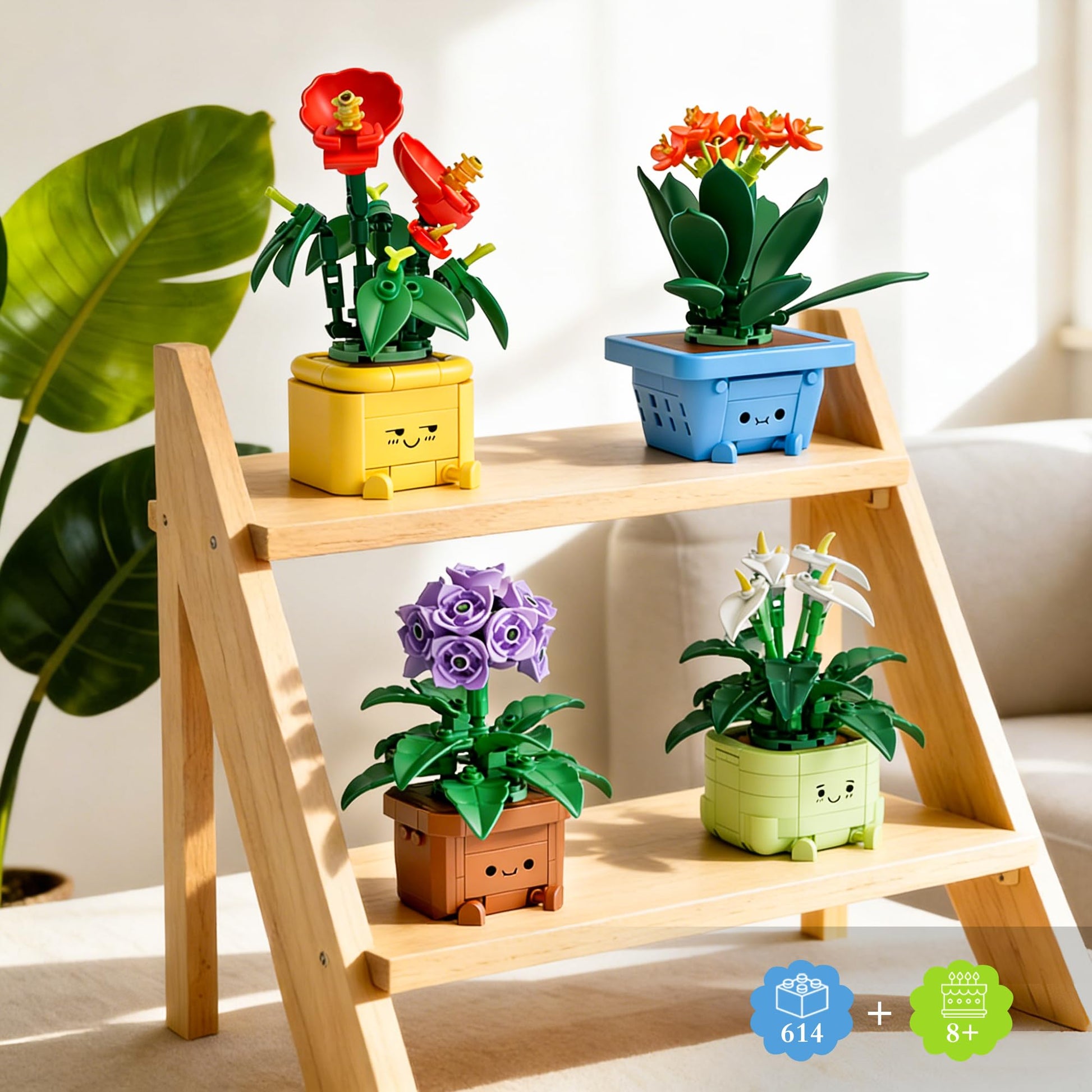 WIDELAND Flower Building Kit for Adults, 614 Pcs Happy Plants Flowers Set, Succulents Botanical Collection for Home Office Décor, Gift for Valentine's