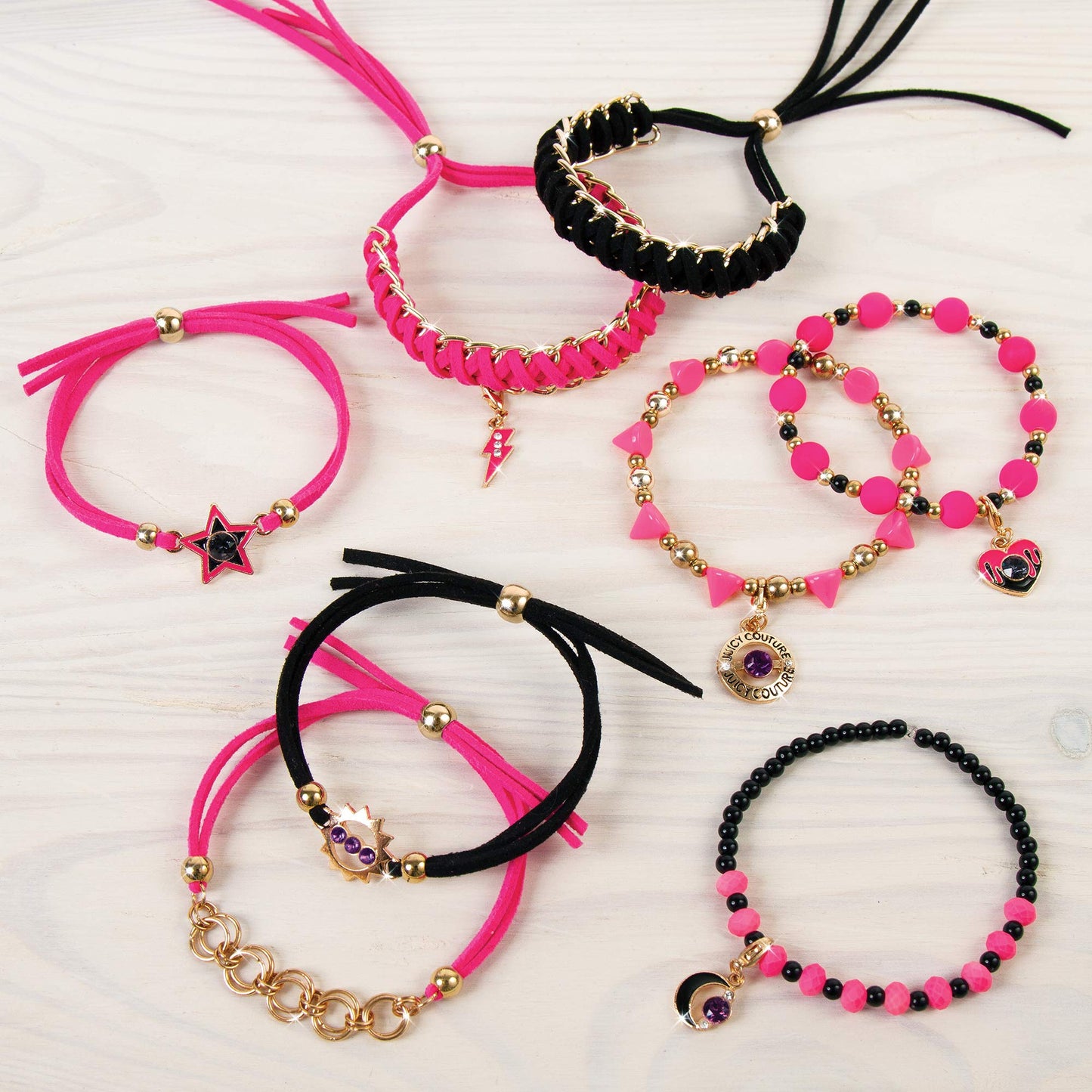 Make It Real - Juicy Couture 2 in 1 - Crystal Starlight & Sunshine Bracelet Kits Bundle - DIY Charm Bracelet Making Kit for Girls with Swarovski