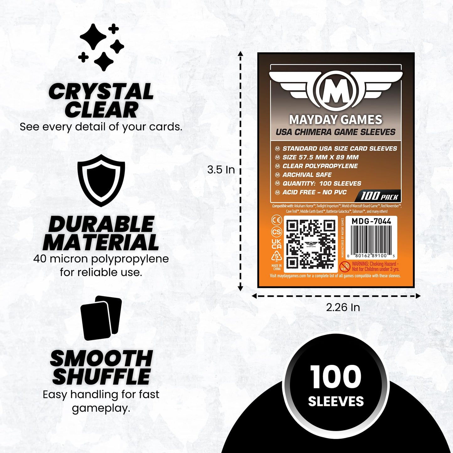 Mayday Games USA Chimera Card Sleeves - 100 Pack, 57.5 x 89 mm, Super Clear 40 Micron Polypropylene, Acid-Free, PVC-Free - MDG-7044