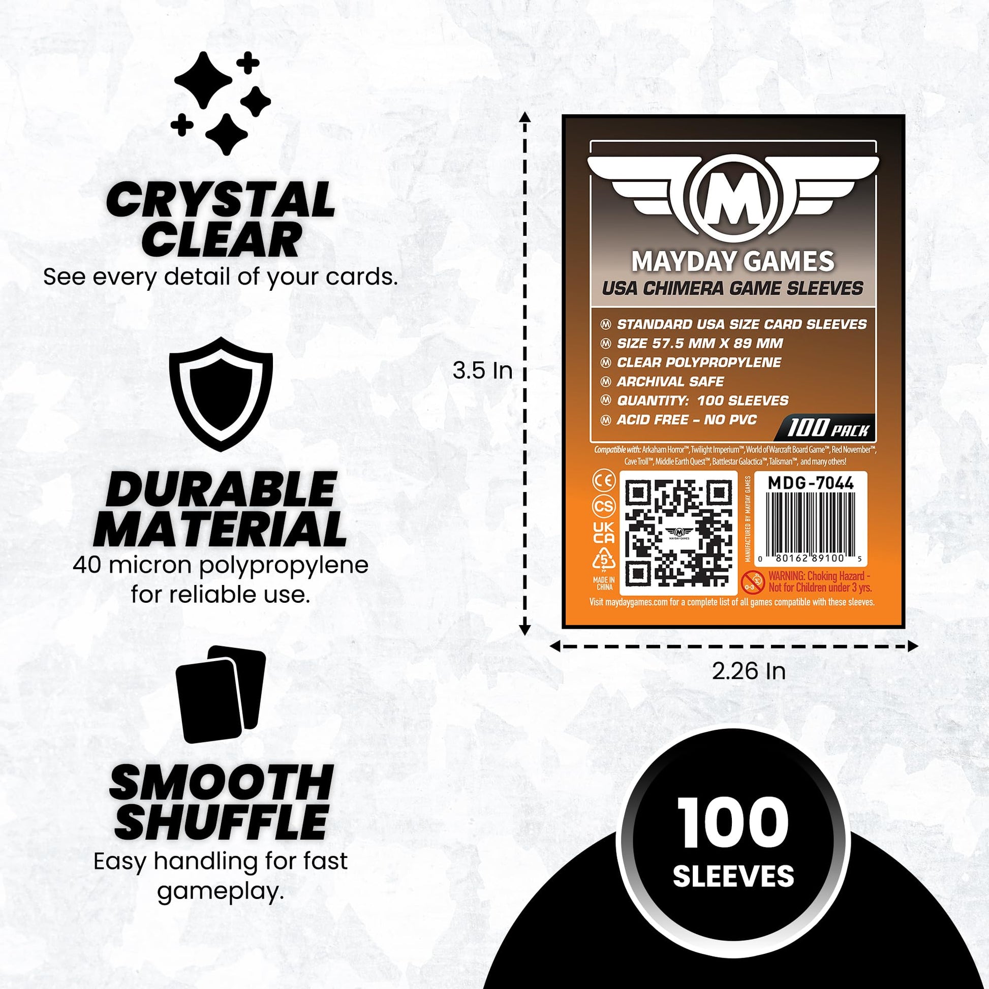 Mayday Games USA Chimera Card Sleeves - 100 Pack, 57.5 x 89 mm, Super Clear 40 Micron Polypropylene, Acid-Free, PVC-Free - MDG-7044