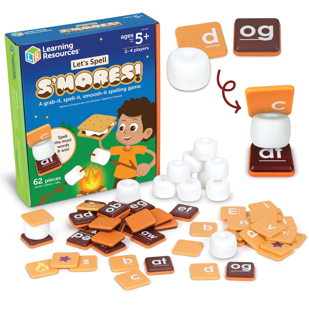 Learning Resources Let's Spell S'Mores - Montessori Toys, Kindergarten Learning Activities, Phonemic Awareness Flash Cards, Dyslexia Tools for Kids,
