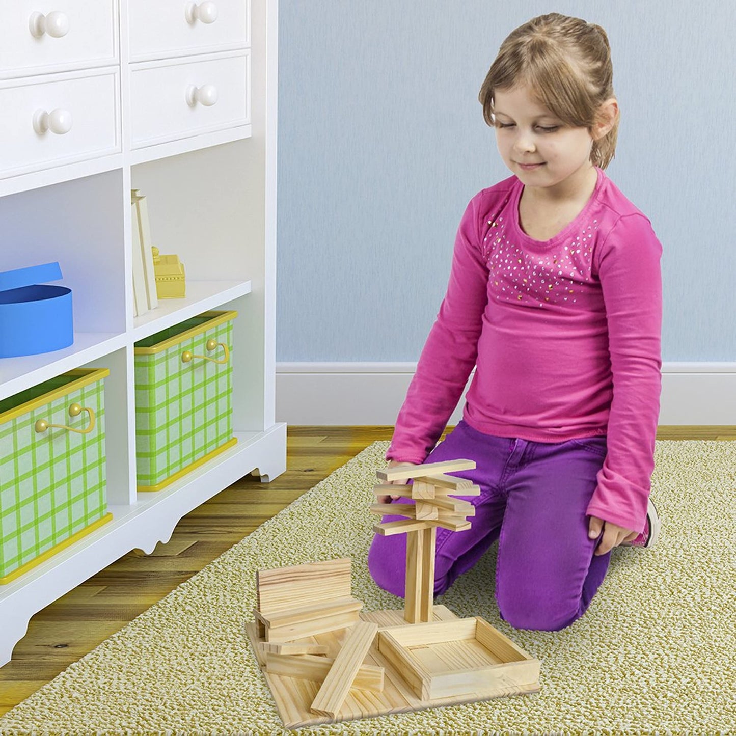 Imagination Generation Constructables! Pine Wood Building Planks, 150 Pieces - Educational Tinker Toys for Kids & Teens - STEM Stacking Blocks