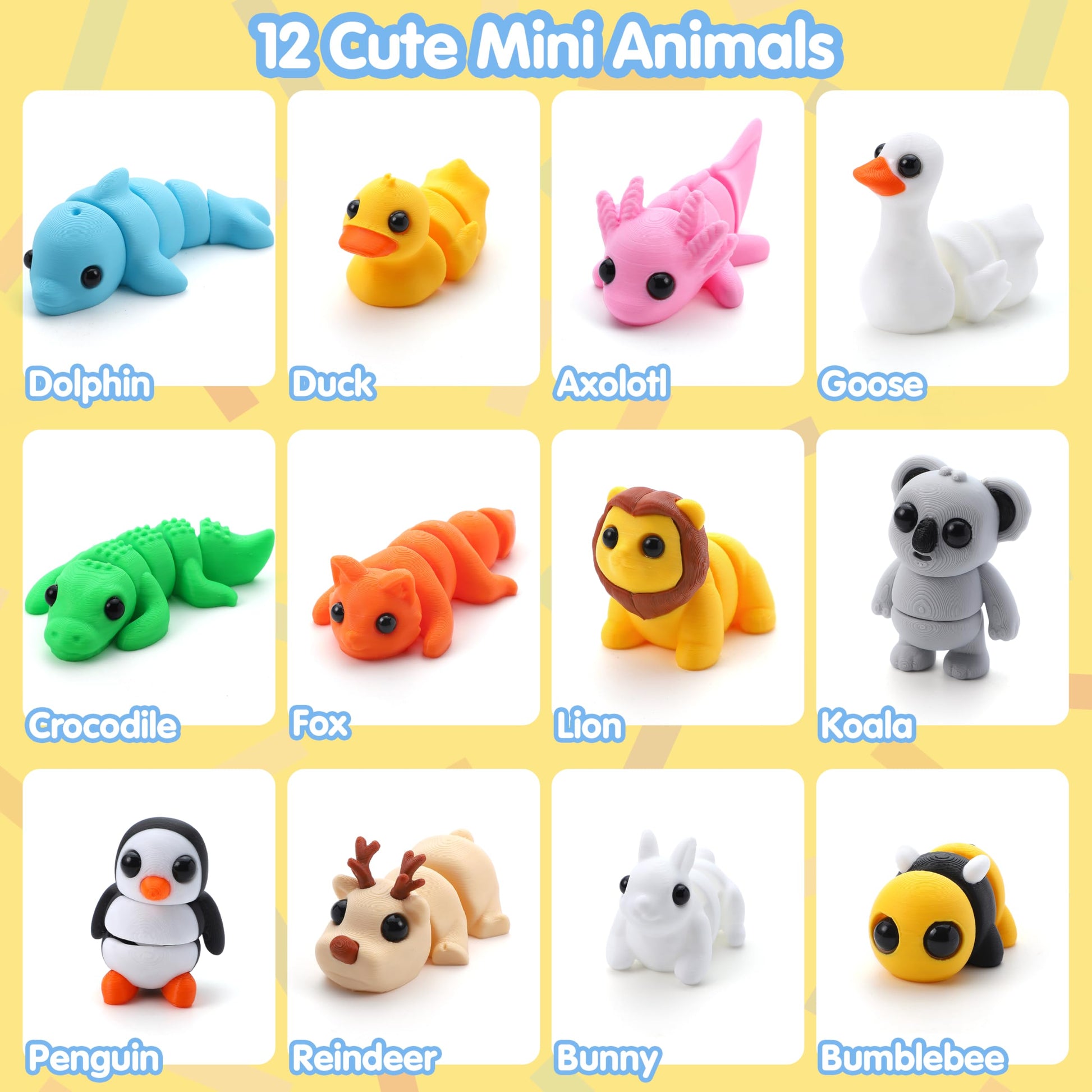 JOYIN 12 Pcs 3D Printed Animals Set, Mini Animals 3D Printed Toys - Cute Articulated Flexible Figurines Fidget Toys for Party Favors Birthday Gifts