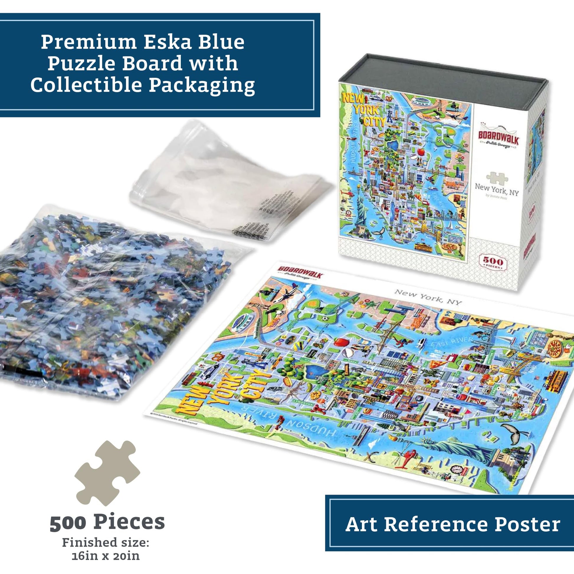 Boardwalk Puzzles New York, NY, 500 Piece Jigsaw Puzzle for Adults, 16 x 20 Inches, Made in USA