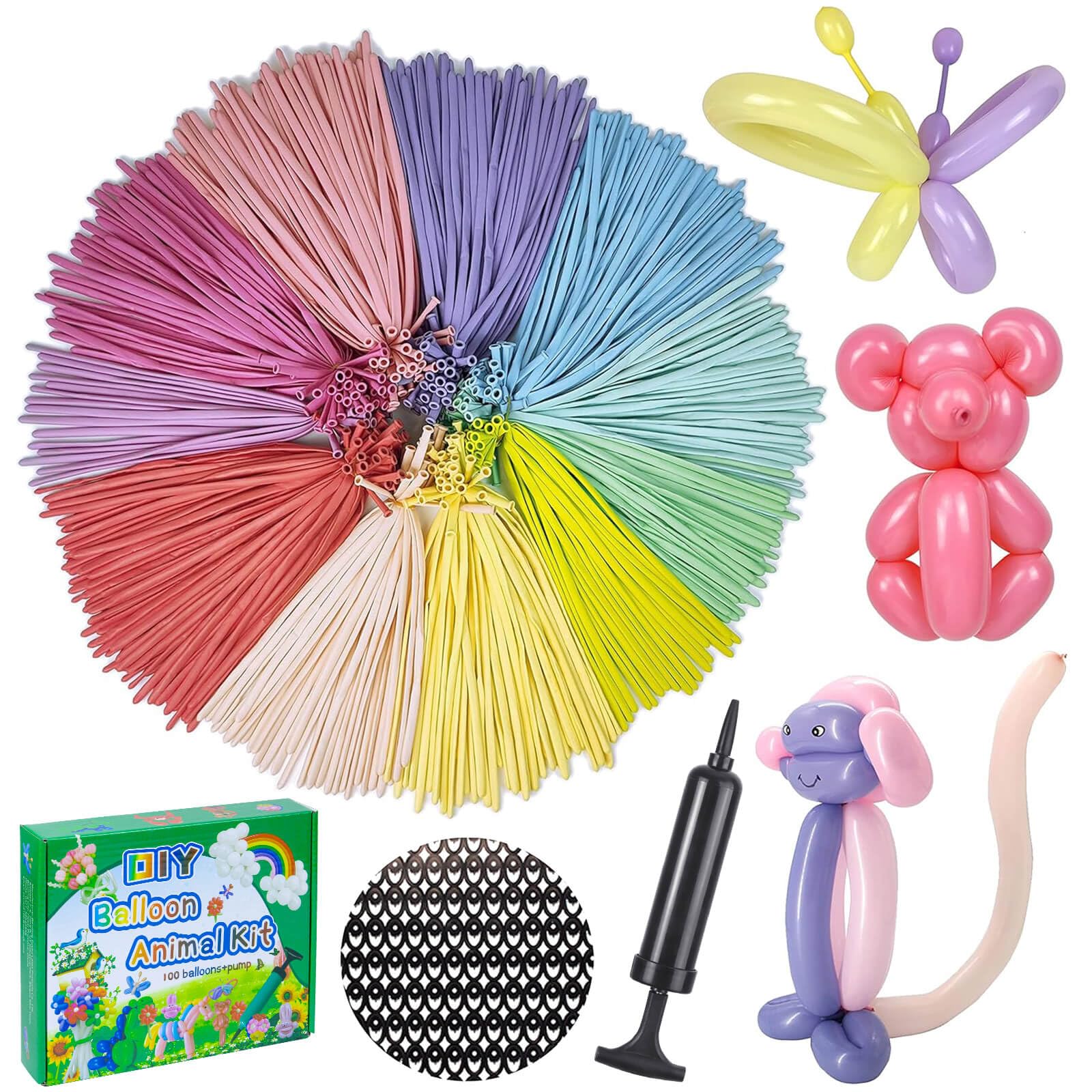 LXZFCRG Long Balloons with Pump, Premium Latex Twisting Balloons animal kit, Birthday Gifts for Girls and Boys Arts and Crafts Pastel Color 100Pcs