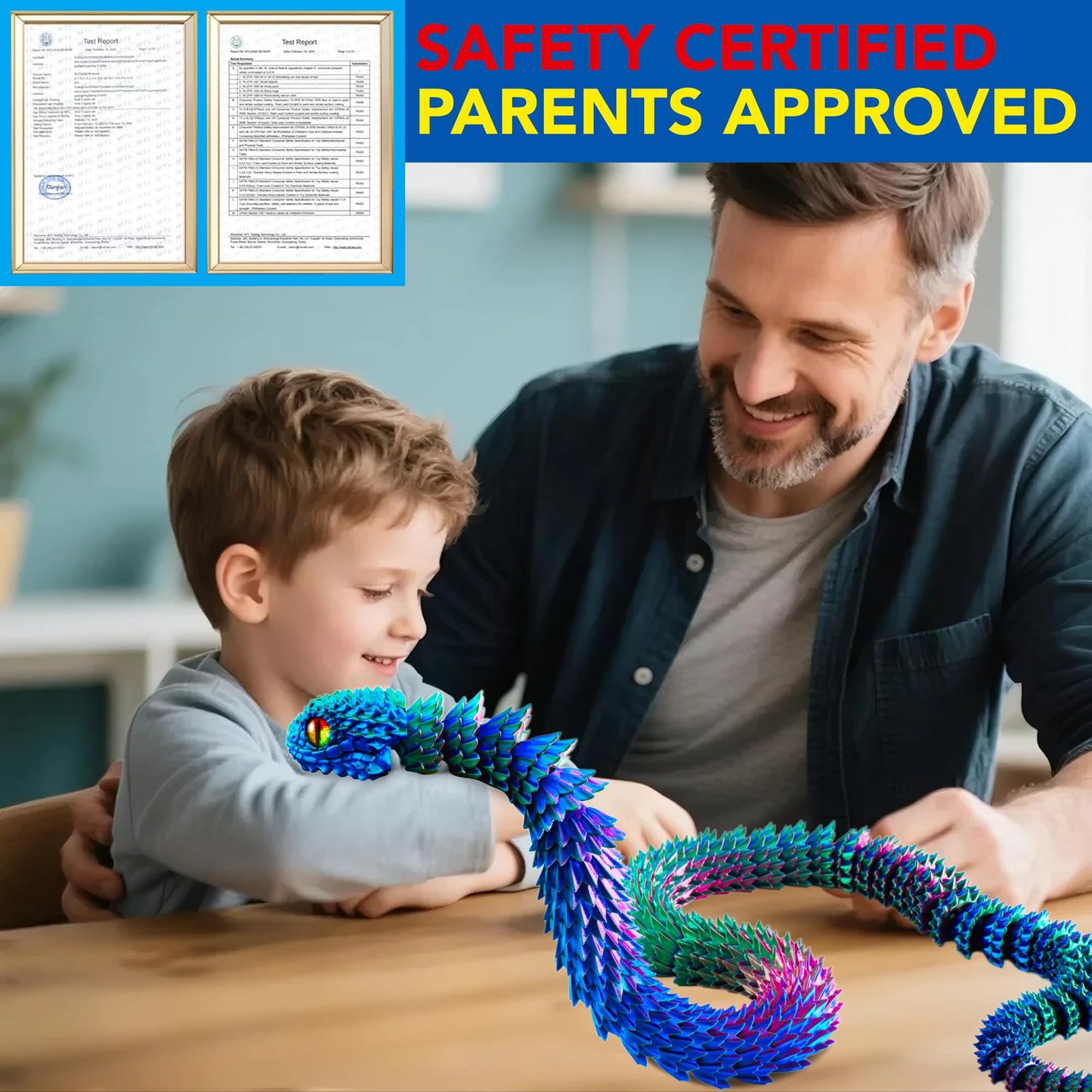Maxdecoer 48.8" Articulated Snake Toy, 3D Printed Flexible Jointed Serpent, Openable Jaw & Movable Teeth, Color-Shift Desk Fidget, Reptile Decor