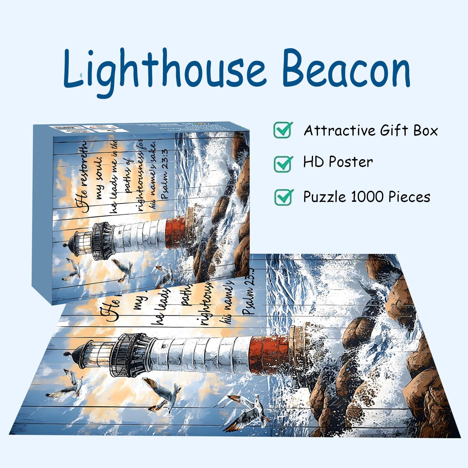 Puzzles for Adults 1000 Pieces, Lighthouse Jigsaw Puzzles - Lighthouse Beacon, Impossible Christian Bible Puzzle for Seniors Families,27.56x19.69