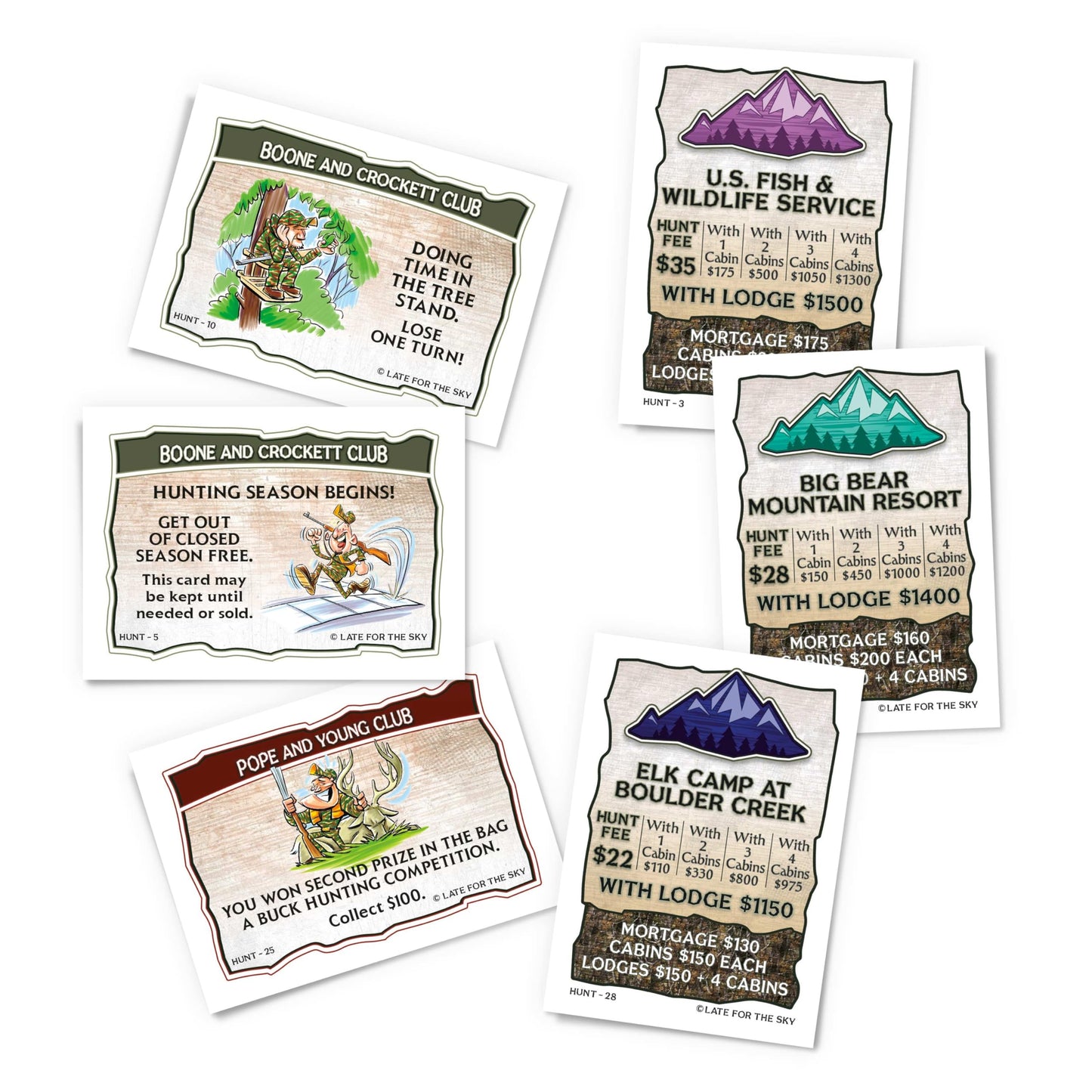 Late for The Sky Hunting-Opoly Board Game - Hunting Strategy Family Property Trading Game for 2-6 Players, Ages 8+, Tokens, Cabins & Lodges