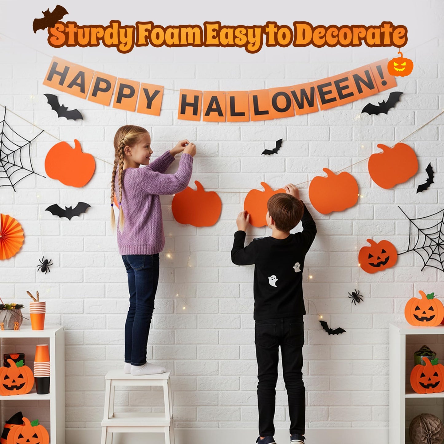 4E's Novelty Foam Pumpkins Craft (24 Pack) Large 8 Inch Foam Pumpkin Shapes Cutout Crafts for Kids Toddlers, Bulk Fall Halloween Craft Kits