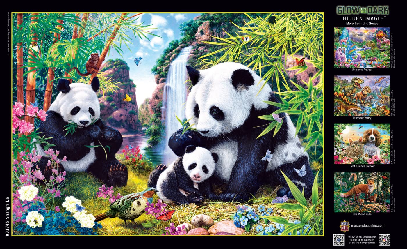 MasterPieces - 500 Piece Jigsaw Puzzle, Glows in the Dark, Hidden Images, Shangri La, Fun for Adults, Family, Kids, 15" x 21"