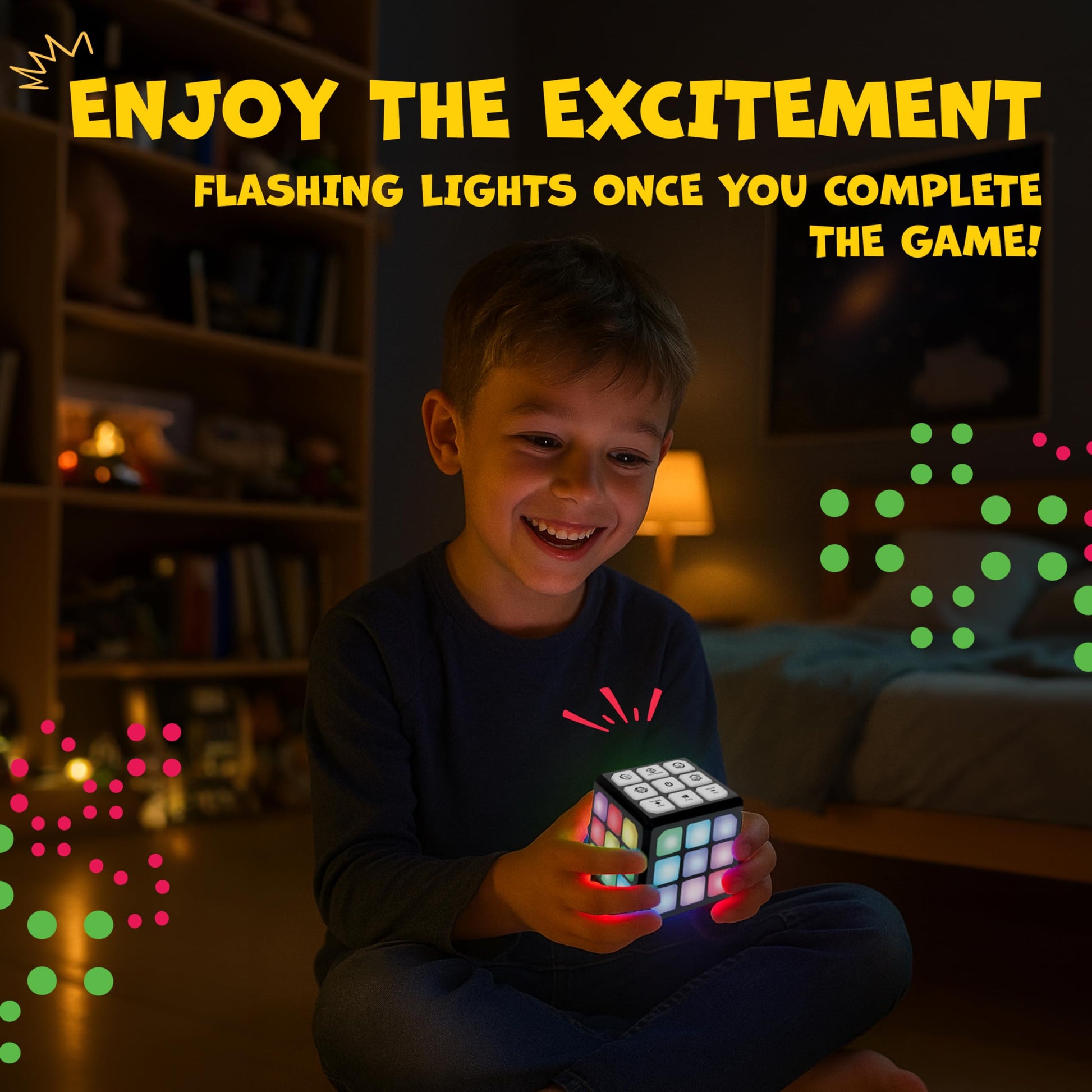 FLASHDASH Flashing Cube Electronic Memory and Brain Game - 4-in-1 Handheld Stem Toys for Kids - Cool Gadgets, Games for Boys and Girls - Fun Family