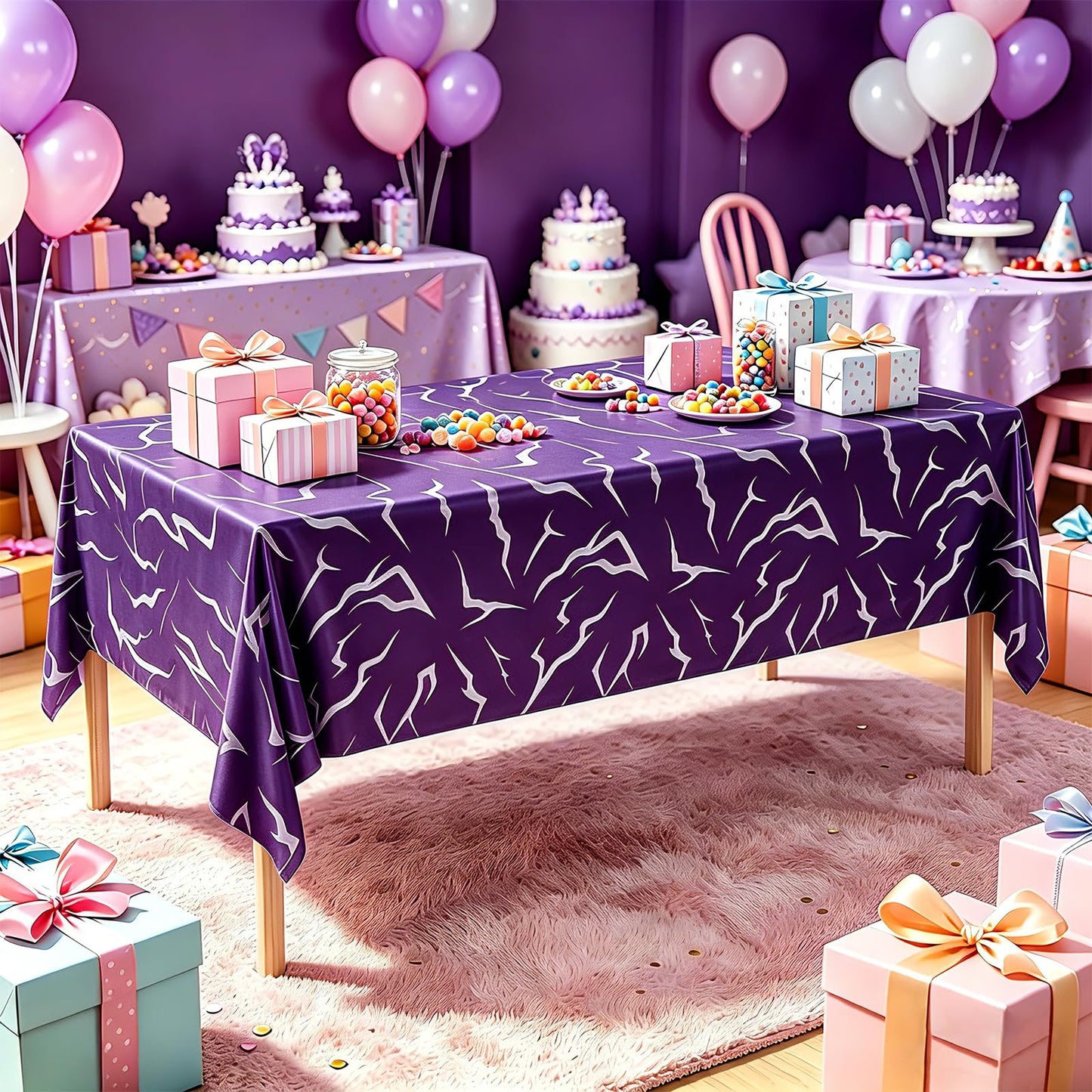 Viffeyadan 3 Pcs Demon Theme Party Tablecloth Decorations, Demon Energy Pattern, 9FT Sparkling Laser Tablecover, Korean Idol Movie Party Supplies