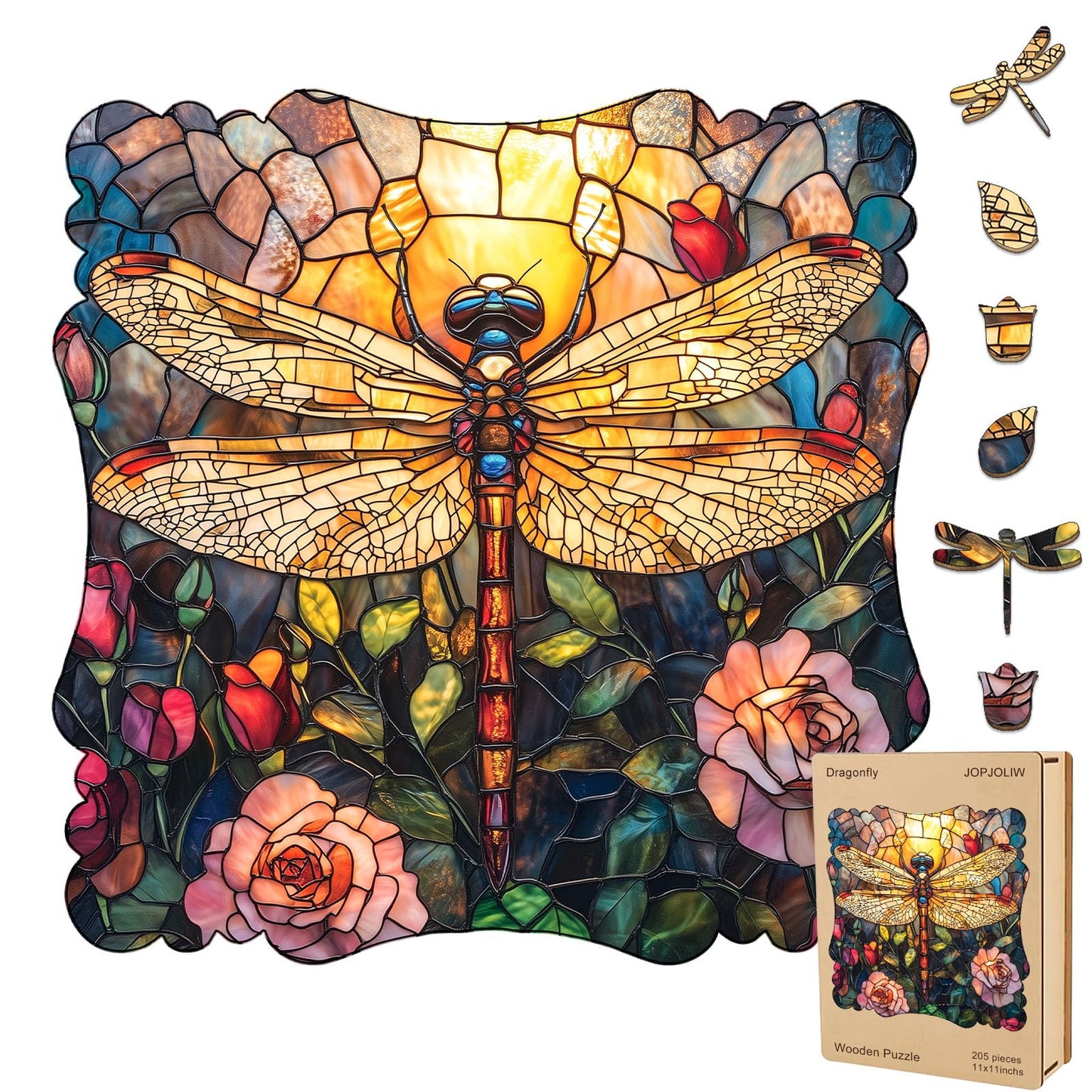 Dragonfly Wooden Puzzle for Adults, 200 Piece Unique Shape Jigsaw with Wooden Box, Laser-Cut Challenging Puzzles for Teens & Adults, Relaxing Creative