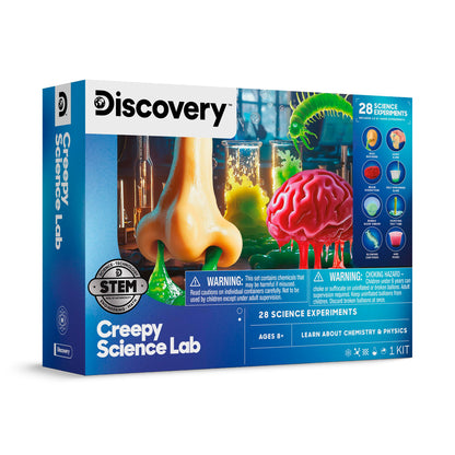 Discovery Creepy Science Lab - 28 Experiments Science Kit| Slime, Boogers, Brain Dissection| STEM Learning Toy| Glow in the Dark Chemistry Set| Kids