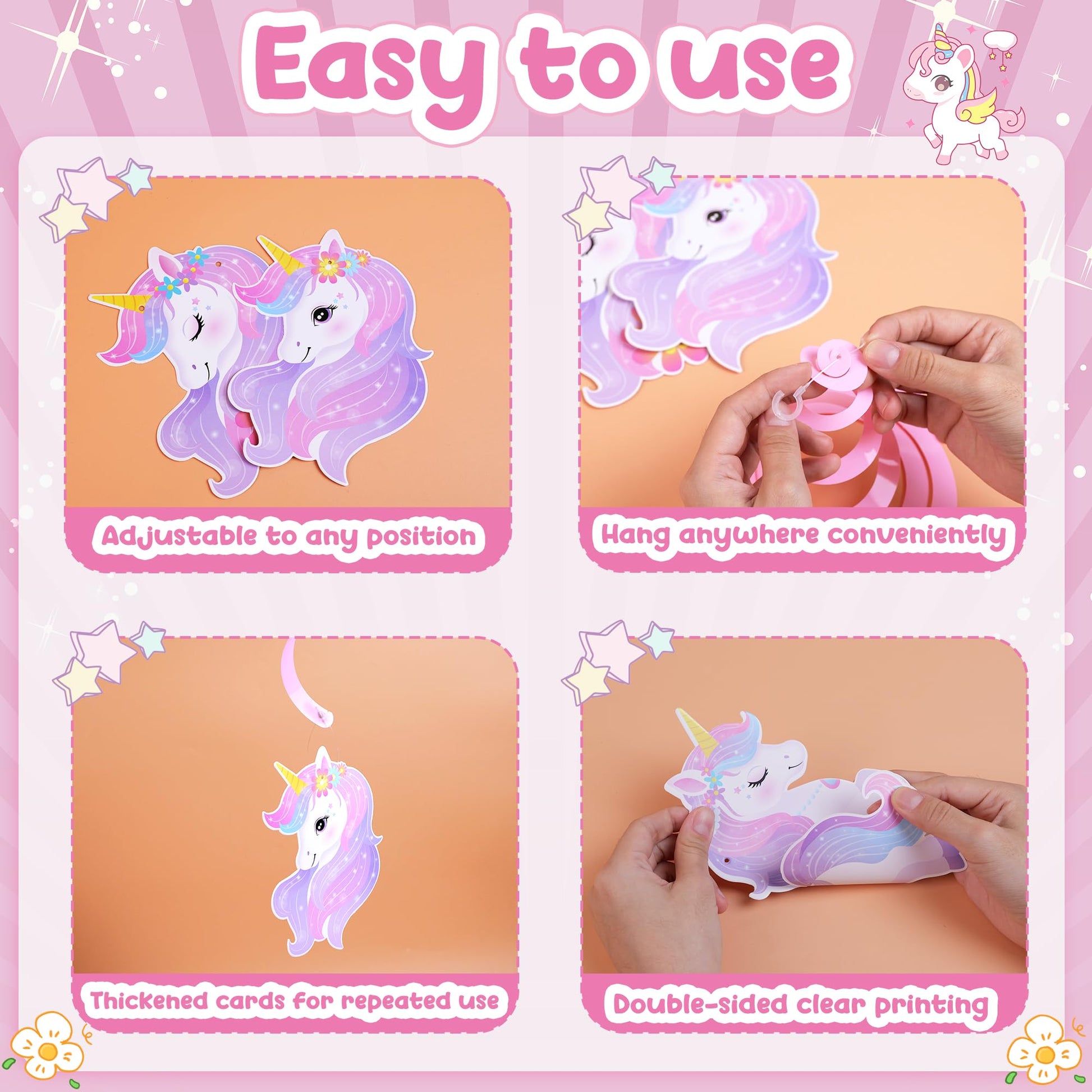 Unicorn Birthday Decorations for Girls, Unicorn Party Supplies with Unicorns Rainbow Happy Birthday Banner & Hanging Swirls, Magical Unicorns Themed