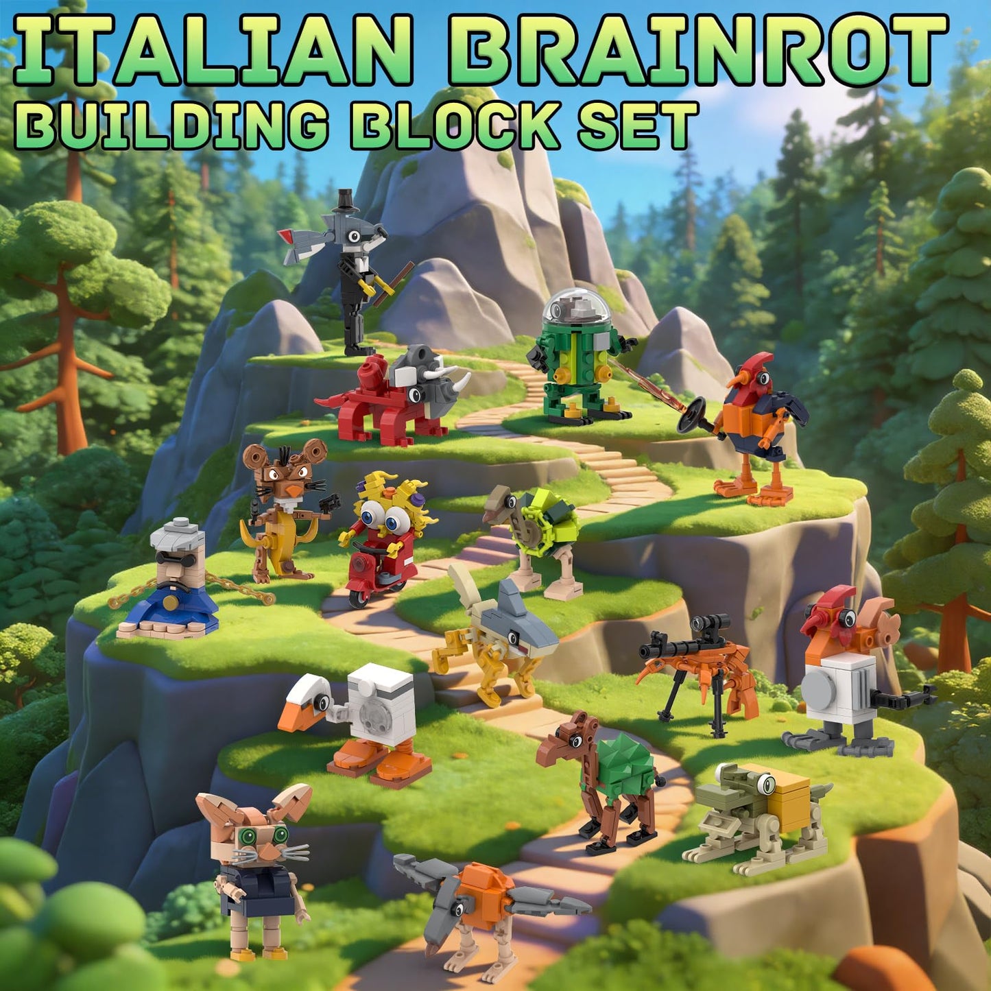 Myth Qholve Italian Brain Rot Unique Cartoon Characters Building Blocks 16 in 1 Educational & Entertaining Gift Idea for Adults