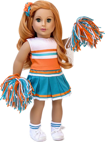 Cheerleader - 6 Piece Cheerleader Outfit - Blouse, Skirt, Headband, Pompons, Socks and Shoes - Clothes for 18 Inch Doll (Doll Not Included)