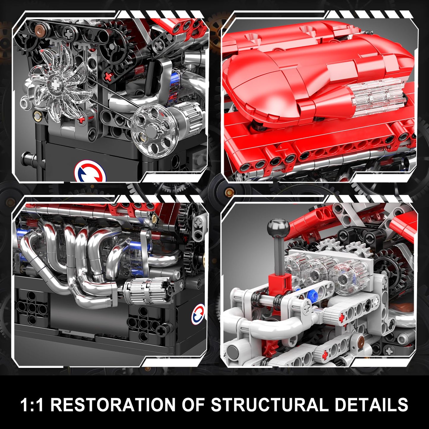 Mould King 10226 V12 Engine Model Kit That Run, 12-Cylinder Supercar Engine Building Blocks Sets with Motor, Building Your Own Supercar Engine Toy