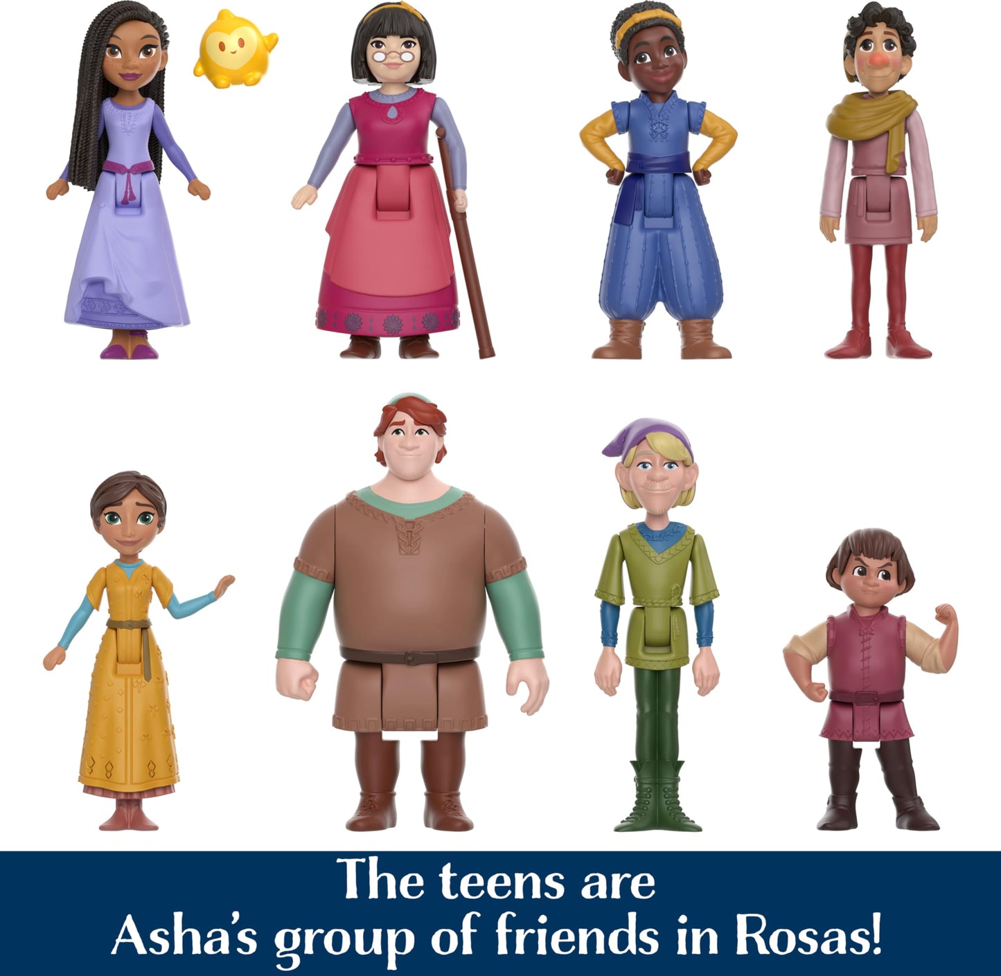 Mattel Disney Wish Toys, The Teens Mini Doll Set, 8 Posable Dolls & Star Figure, Signature Outfits Inspired by the Movie