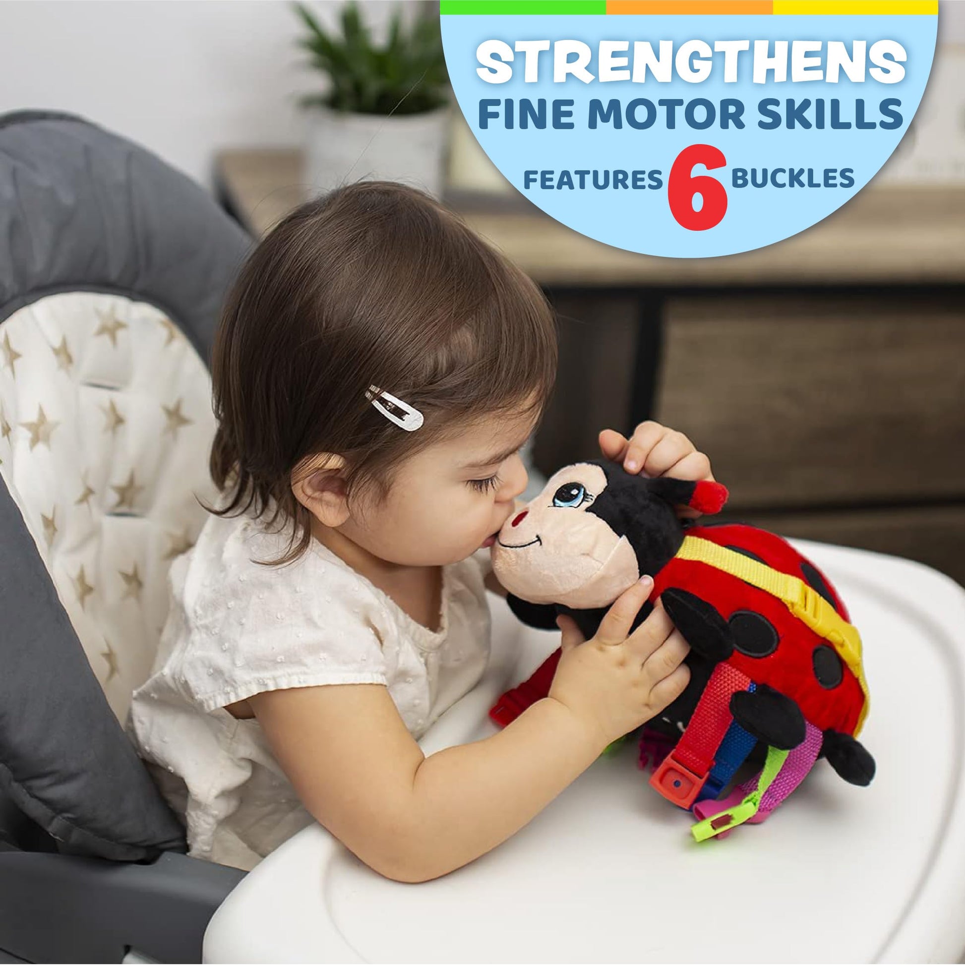 Buckle Toys - Becky Ladybug Stuffed Animal - Montessori Learning Activity Sensory Processing Toy - Develop Motor Skills and Problem Solving - Autism