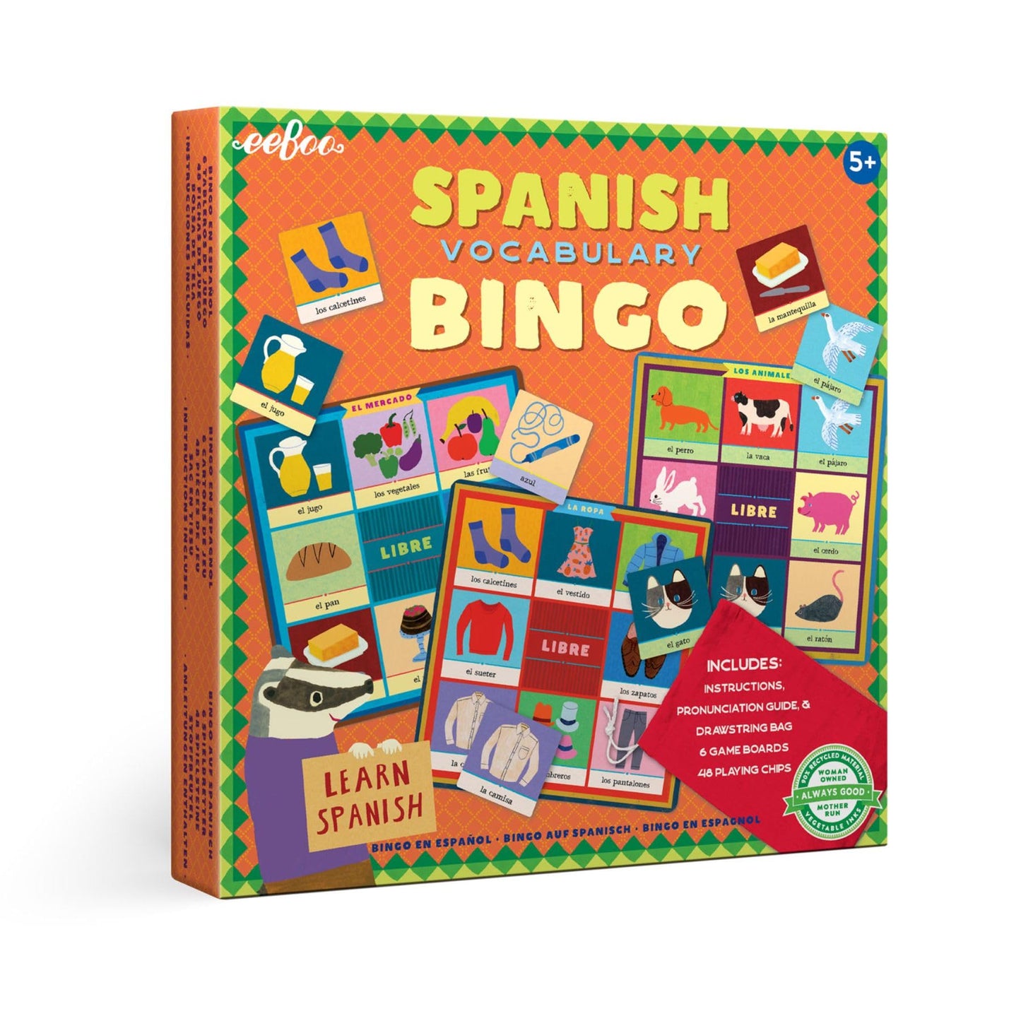 eeBoo: Spanish Vocabulary Bingo for Kids for Ages 5+, A Fun Kids Learning Game that Cultivates Conversation & Practicing a New Language