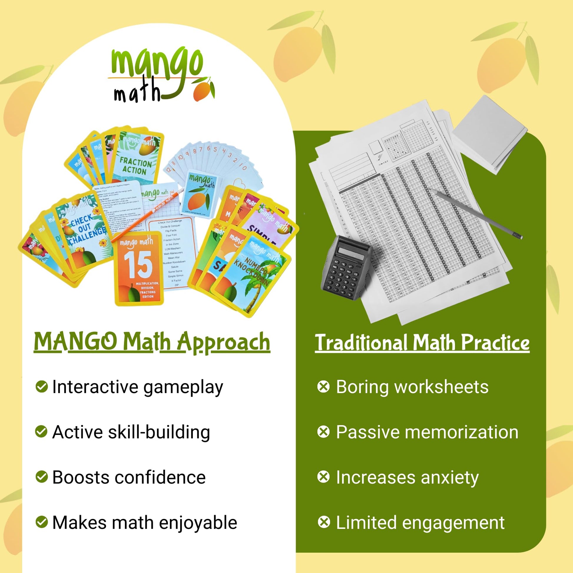 MANGO Math 15® - Math Flash Cards - Educational Math Games for Kids - Multiplication, Division, Fractions Learning Kit -2nd 3rd 4th Grades - Kids 6-12