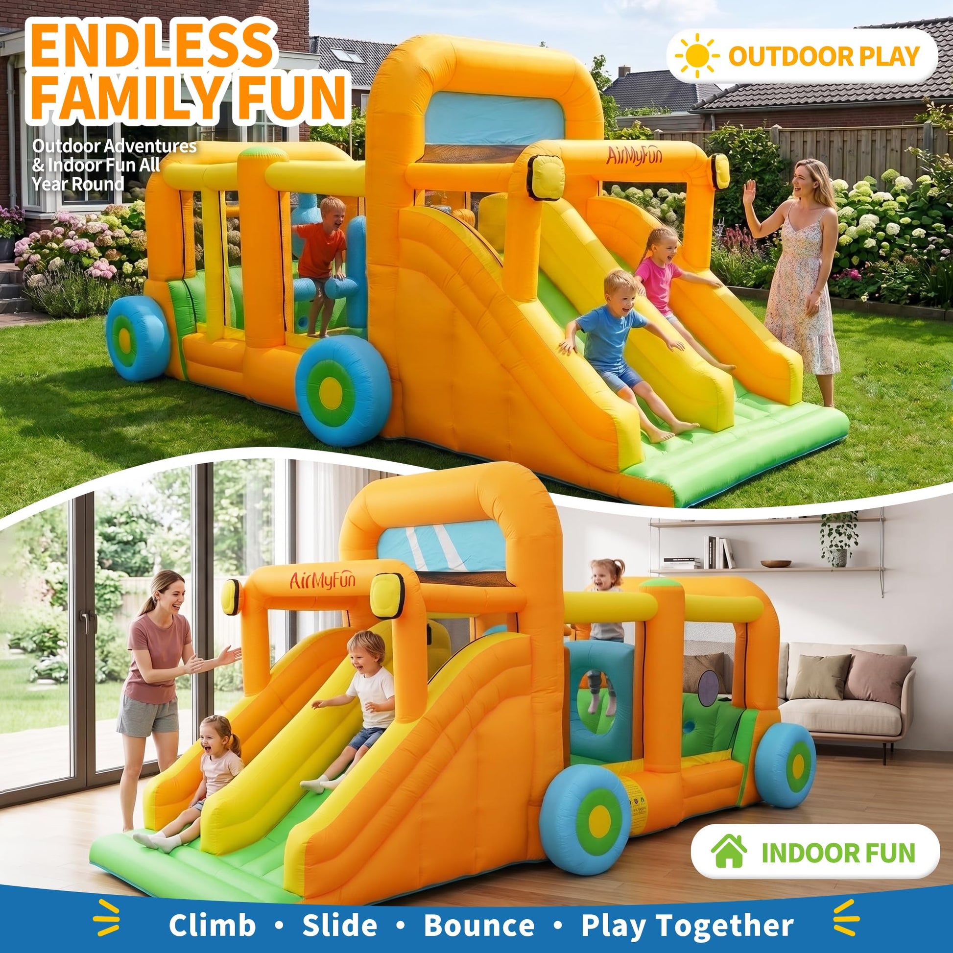AirMyFun 11-in-1 Extra Large Bounce House for Kids 3-8 with Double Slides