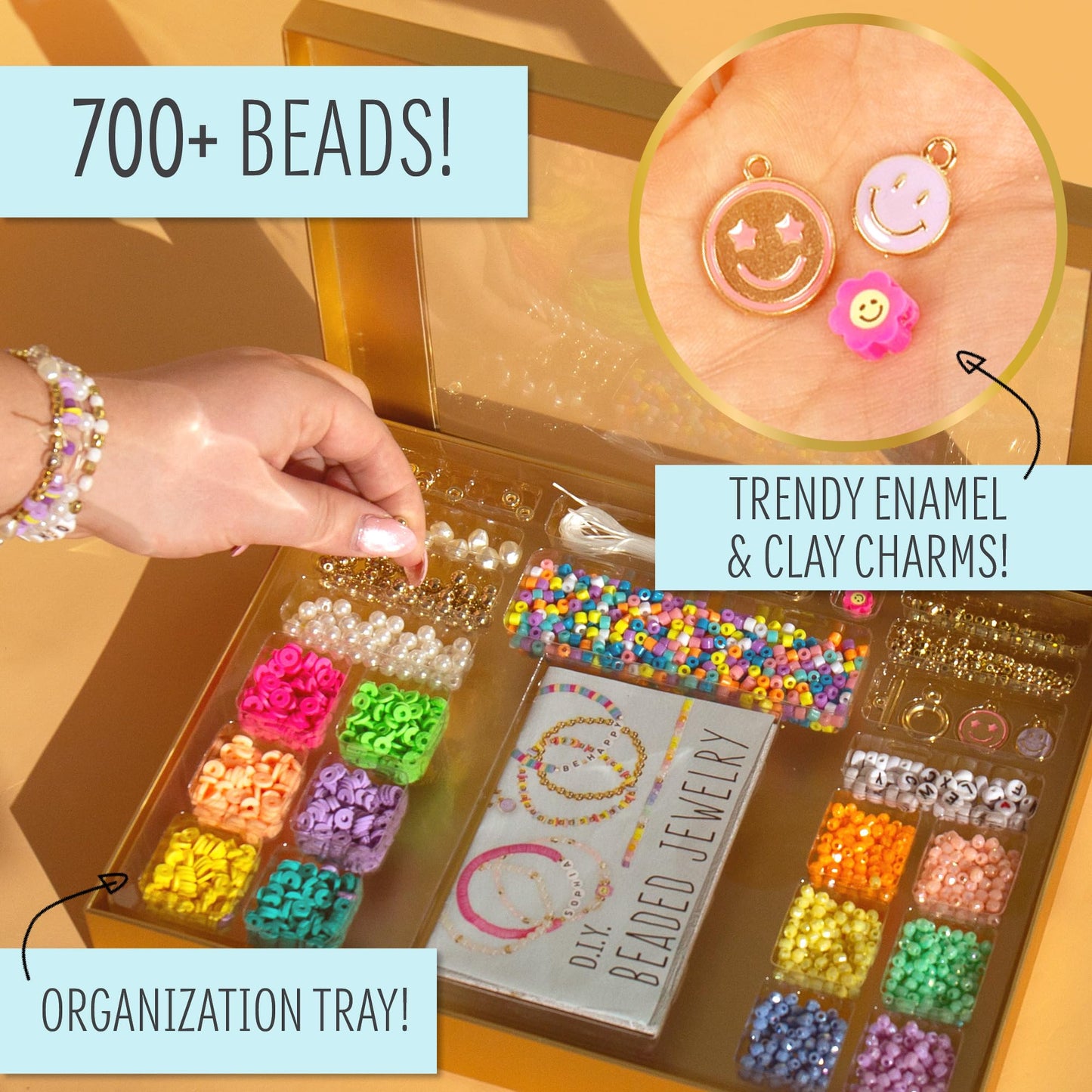 STMT DIY Beaded Jewelry Kit - Makes 15 Premium Pieces, Includes Bracelet Making Supplies, Letter Beads, Enameled Charms, Great Teen Girl Gifts