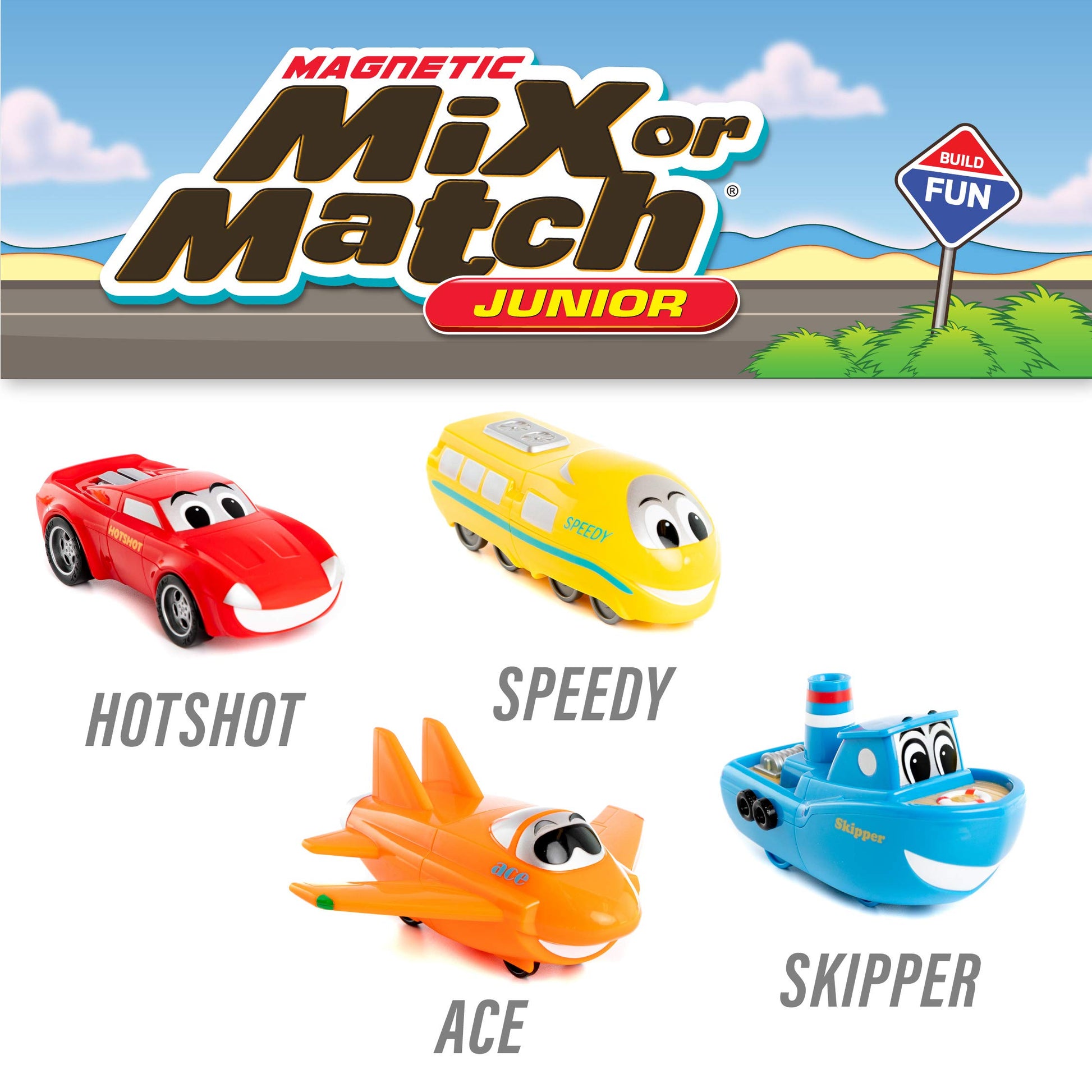 POPULAR PLAYTHINGS Magnetic Vehicles for Toddlers 1-3, Mix or Match Car Toys, Set of 4 Gift for Kids - Vehicles Junior