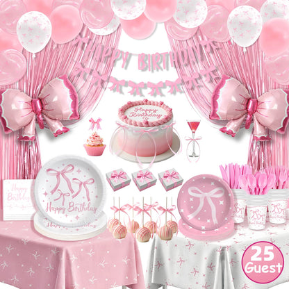 Pink Bow Birthday Decorations, Baby Shower Decorations, Coquette Birthday Decorations, Pink Balloons, Decoracion De Cumpleaños Para Mujer, Pink Happy