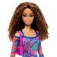 Barbie Fashionistas Doll #206 with Crimped Hair & Freckles Wearing Removable Rainbow Marble-Print Dress, Green Mules & Purse