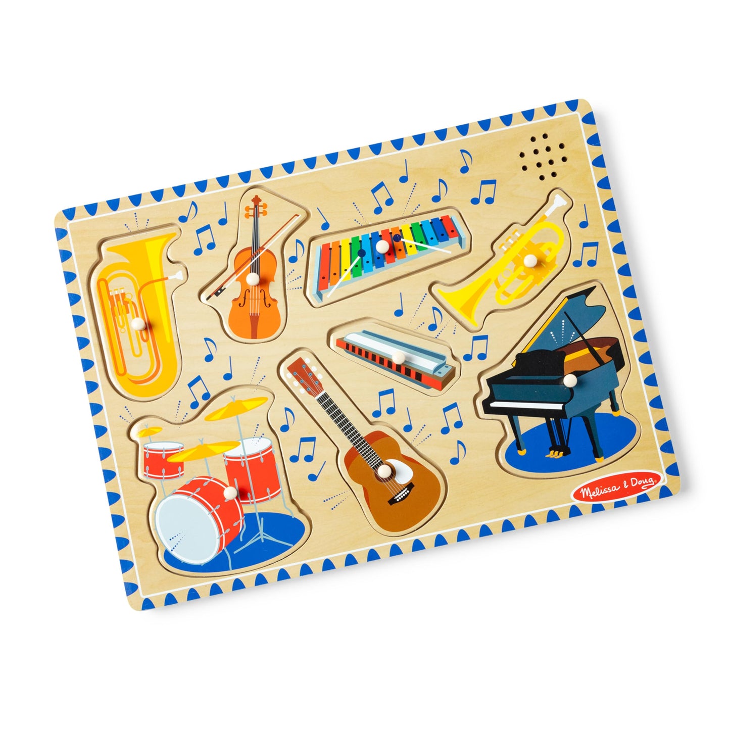 Melissa & Doug Musical Instruments Sound Puzzle - Wooden Peg Puzzle with Light-Activated Sound Effects (8 pcs) Wooden Peg Baby Music Learning Toys,