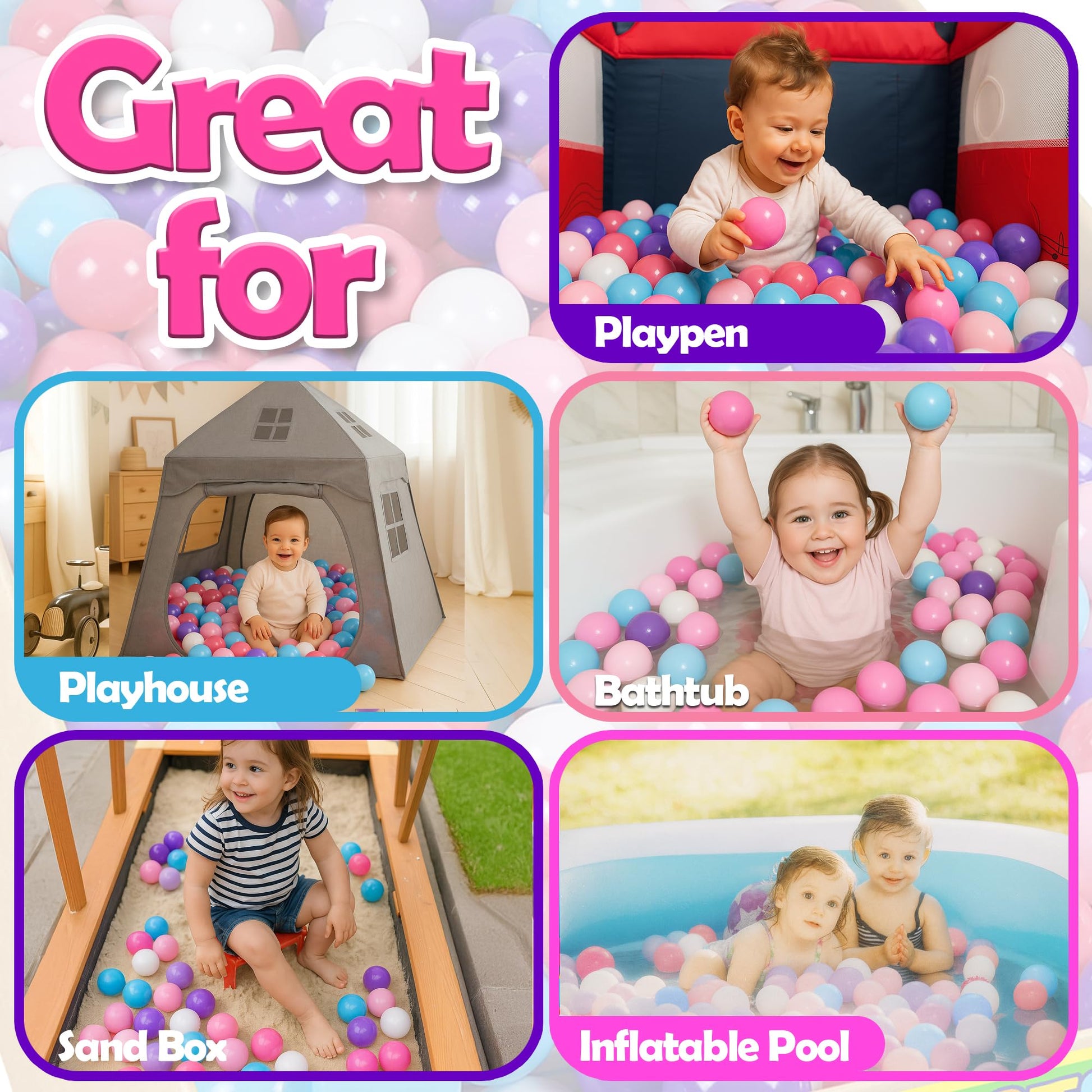 MW SPORTS Play Balls for Ball Pit, Plastic Crush Proof, Phthalate & BPA Free, Pastel Colors. (100 Balls)