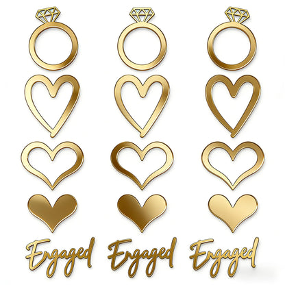 Engaged Cupcake Toppers Gold - Engagement Ring & Heart for Engagement Party Decorations, Bridal Shower Cupcakes, Dessert Table, Engagement Celebration