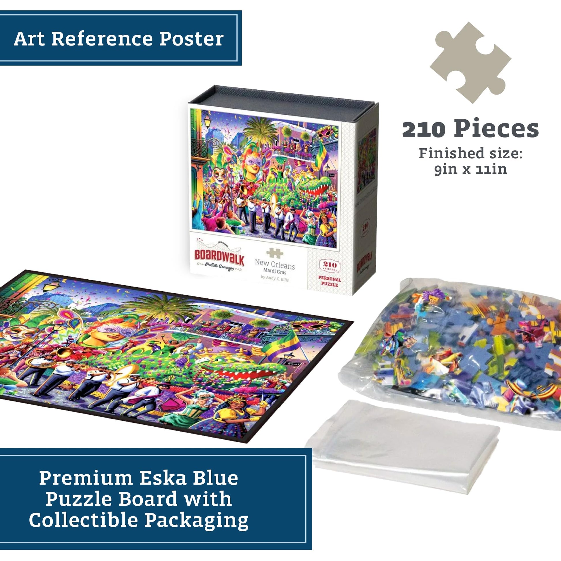 Boardwalk New Orleans Mardi Gras 210 Piece Personal Puzzle, Jigsaw Puzzles with Premium Box, Louisiana Gifts for Adults, 6"x8"
