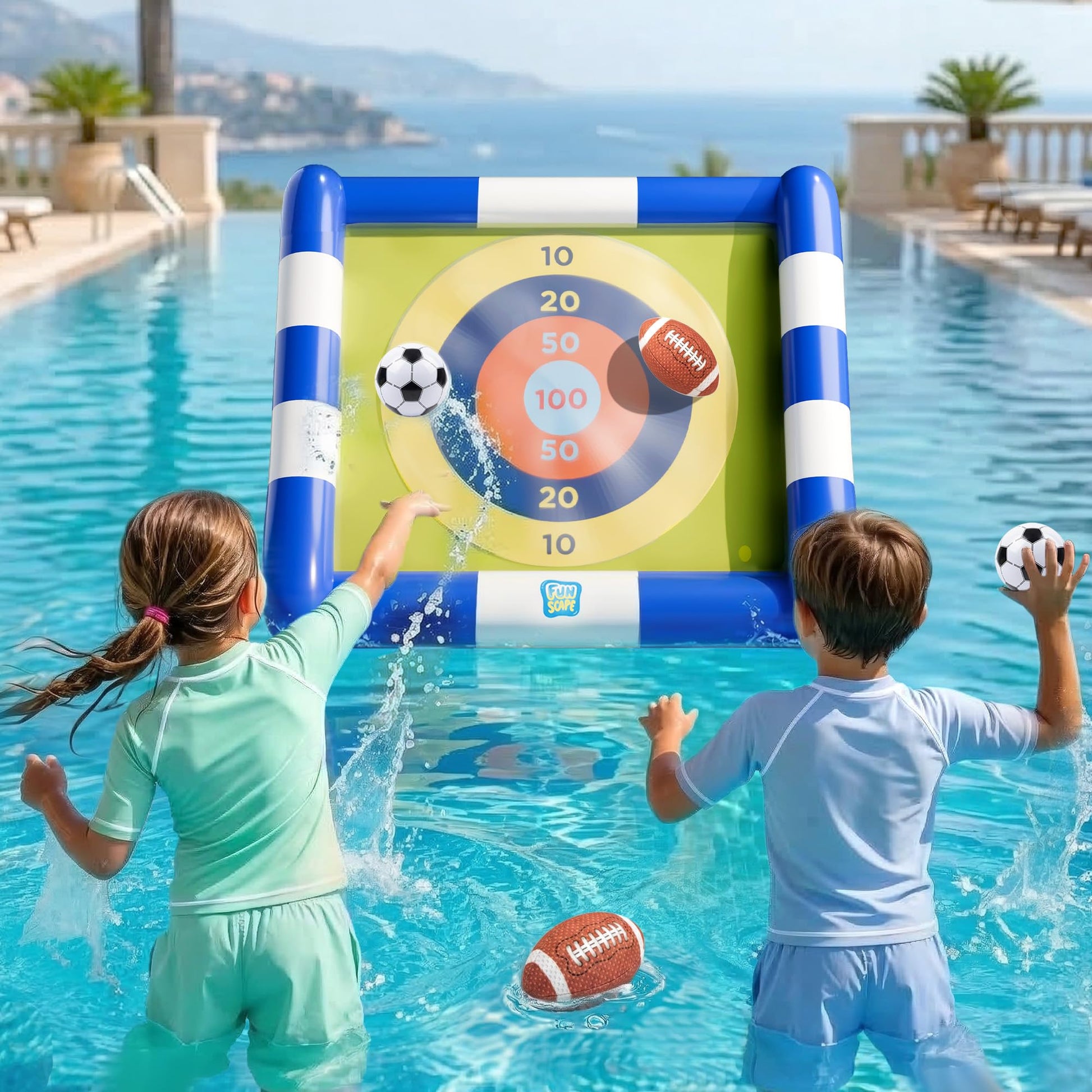 Funscape Kid Soccer Pool Toy Inflatable Float Soccer Goal & Ball Water Game