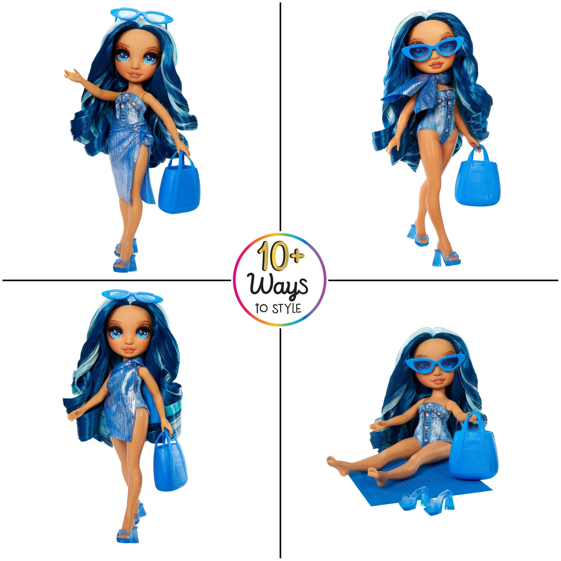 Rainbow High Swim & Style Skyler, Blue 11" Fashion Doll with Shimmery Wrap to Style 10+ Ways, Removable Swimsuit, Sandals, Fun Play Accessories, Great