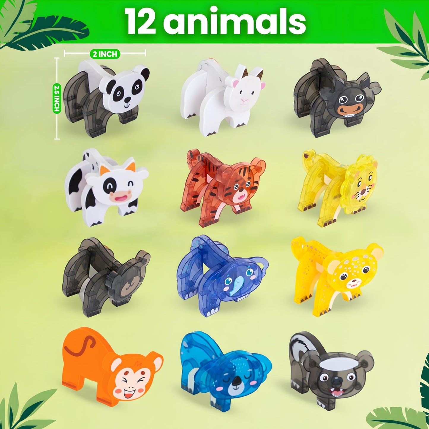 Playmags Animal Safari Magnetic Tiles for Kids - 42 Piece Set | Stacking & Building Blocks for Toddlers | Educational STEM Toy & Jungle Animal Figures
