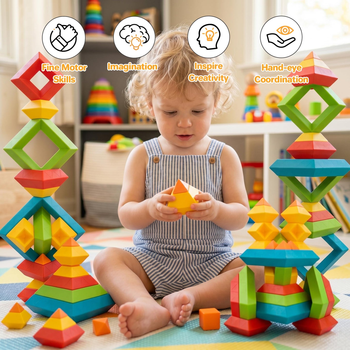 32-Piece Building Blocks Set, Montessori Pyramid Stacking Toys for Kids