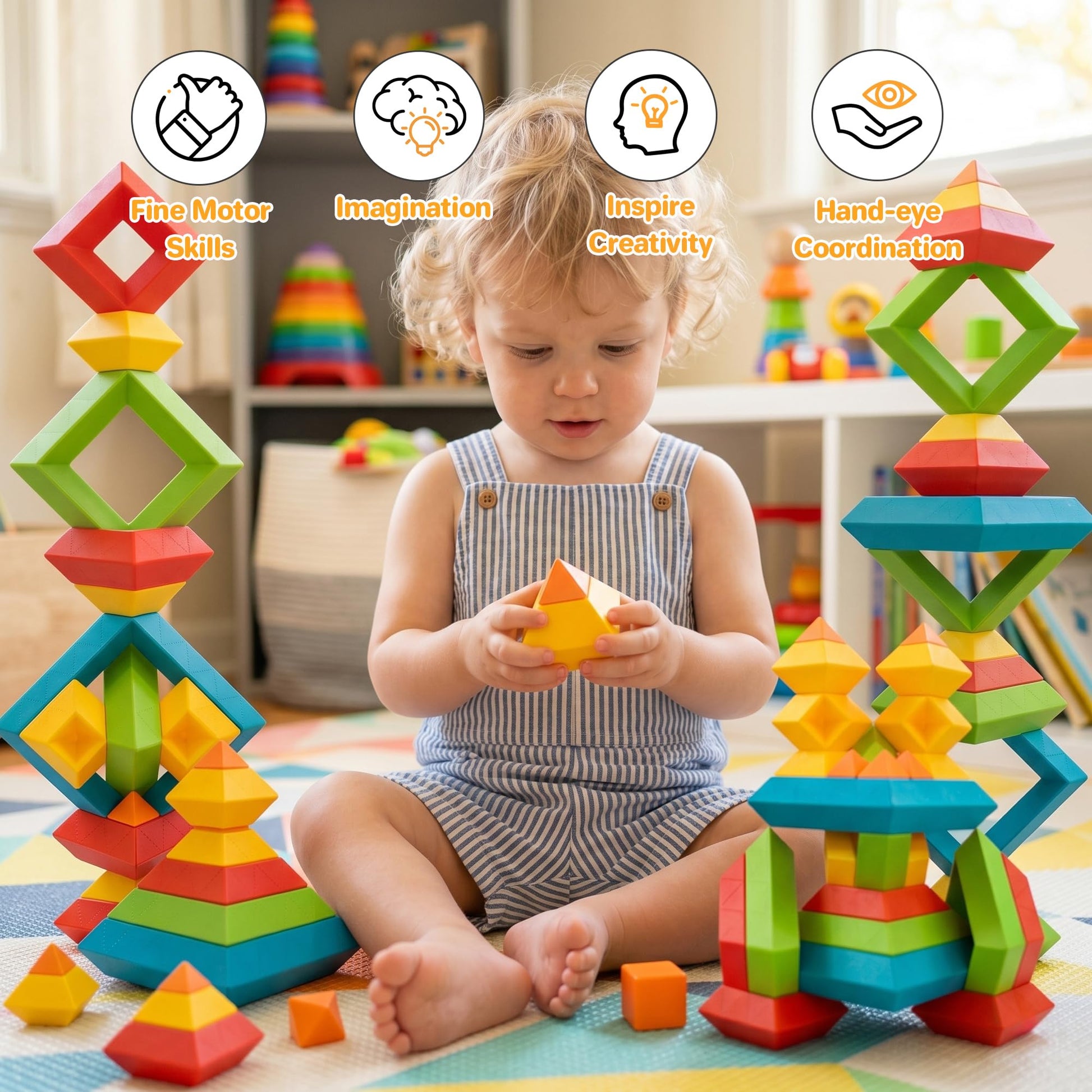 32-Piece Building Blocks Set, Montessori Pyramid Stacking Toys for Kids