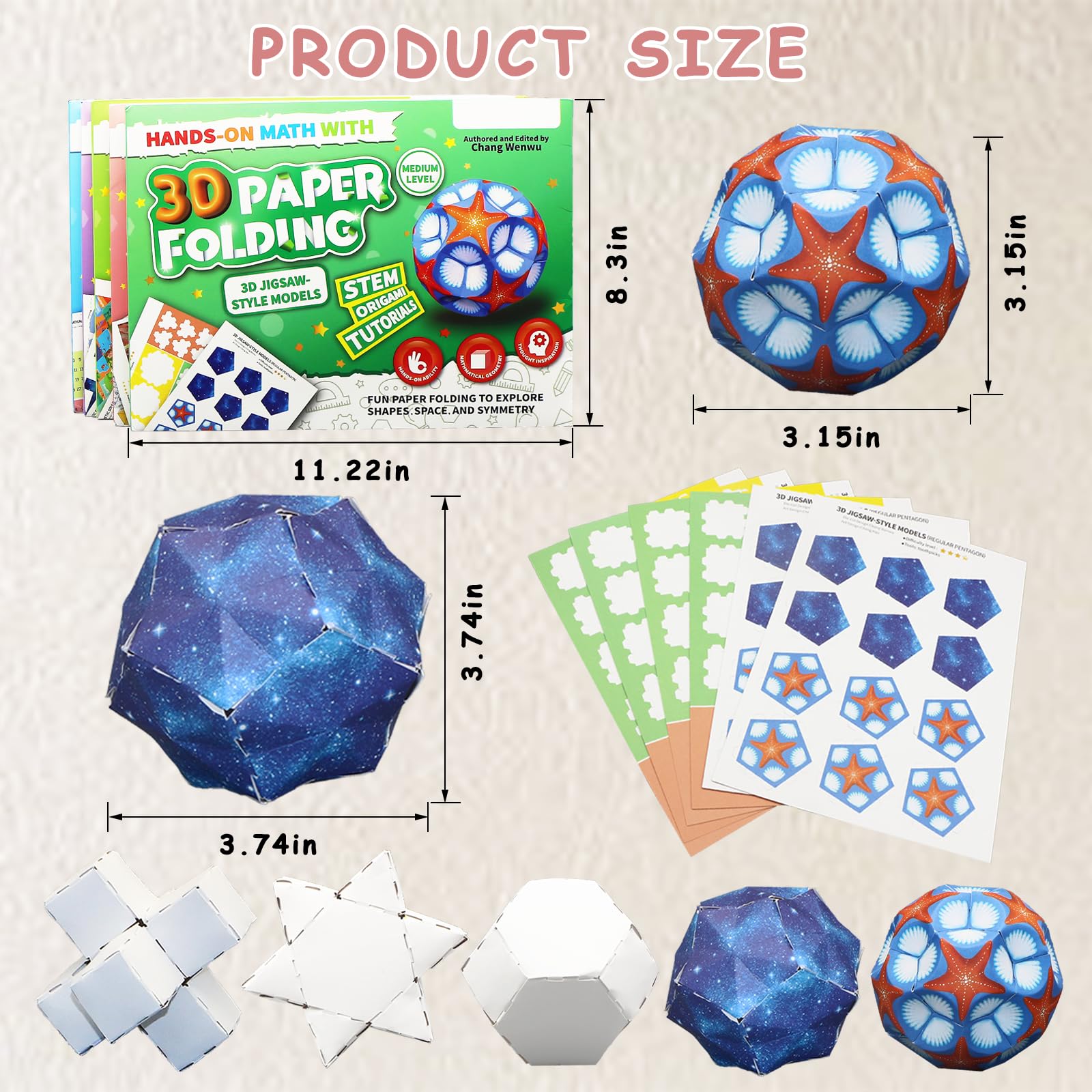 Foraineleyo Hands-On Math 3D Paper Folding Kit - STEM Origami Puzzle for Boys Girls Ages 6-12, Medium Level 3D Jigsaw-Style Models