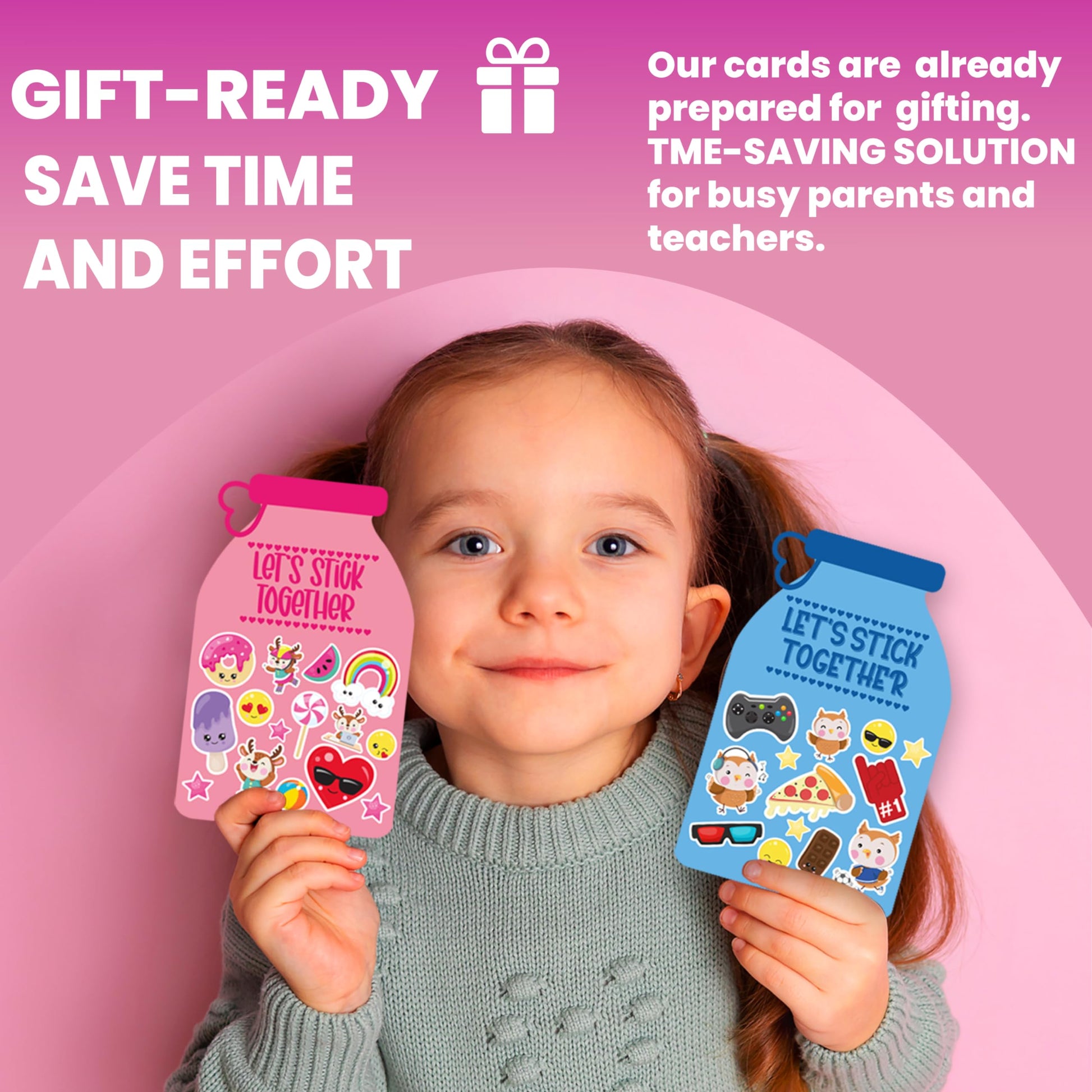 Valentine Cards with Stickers for Kids, Lets Stick Together Valentine Card, Classroom Valentines Exchange Cards, Valentine Day Cards for Toddlers