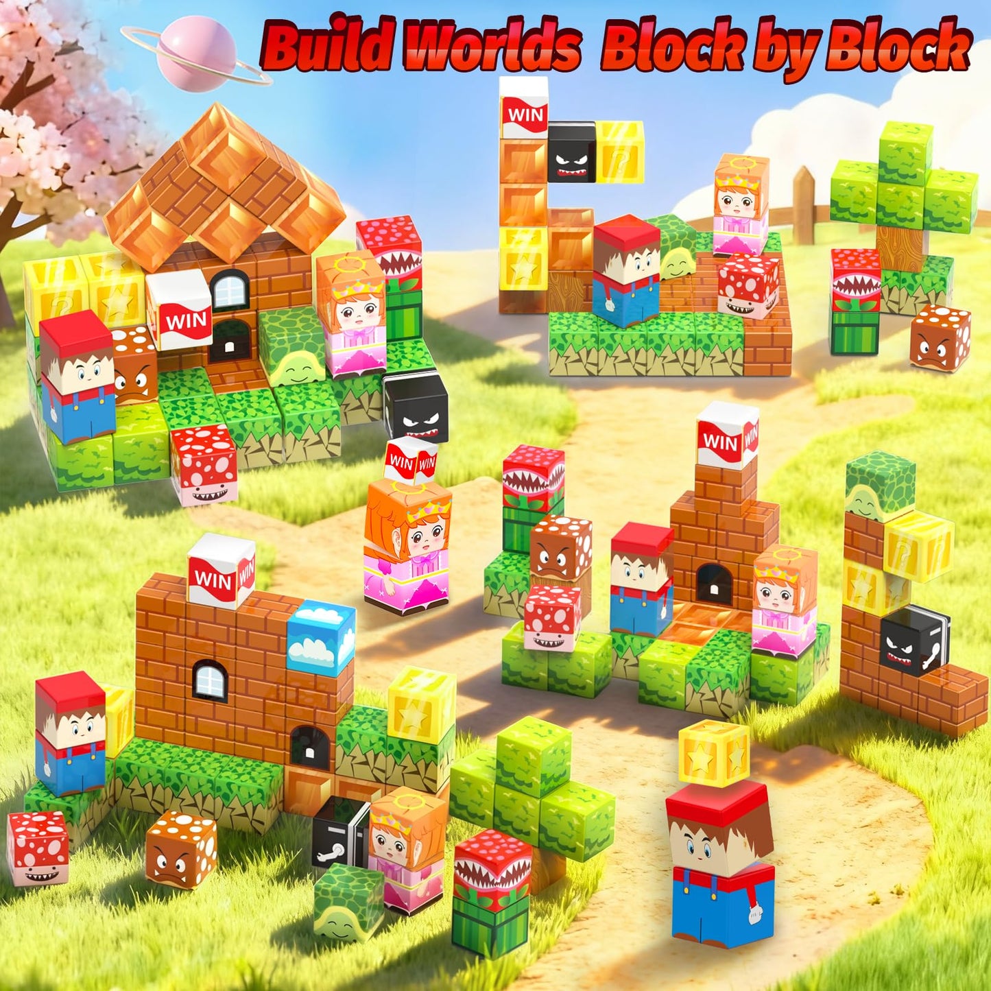 CEMECER Travel Magnetic Cubes, Portable STEM Building Blocks for Plane Road Trips, Magnetic Construction Toys for Kids