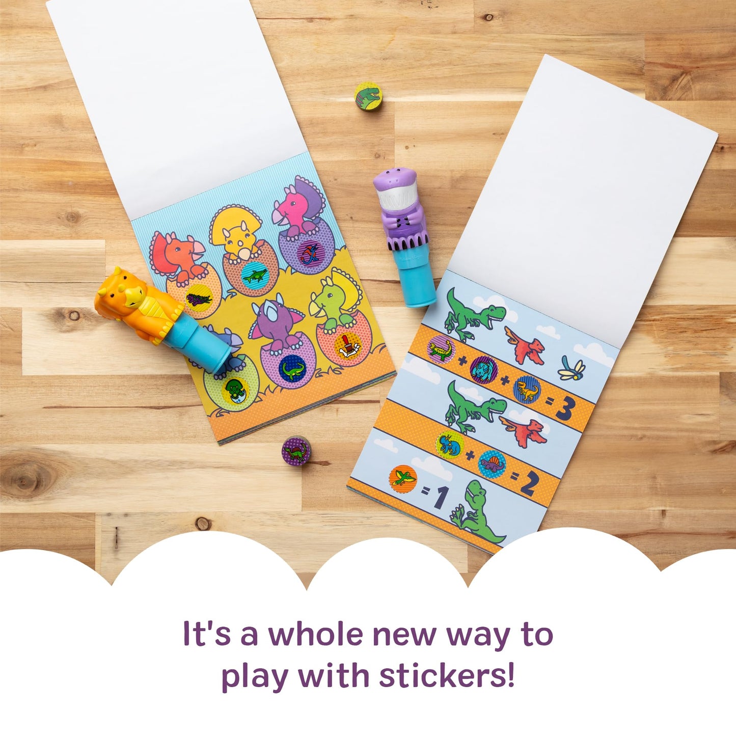 Melissa & Doug Sticker Wow!™ T-Rex and Triceratops Bundle: Two 24-Page Activity Pads, 2 Sticker Stampers, 900 Stickers, Arts and Crafts Fidget Toy